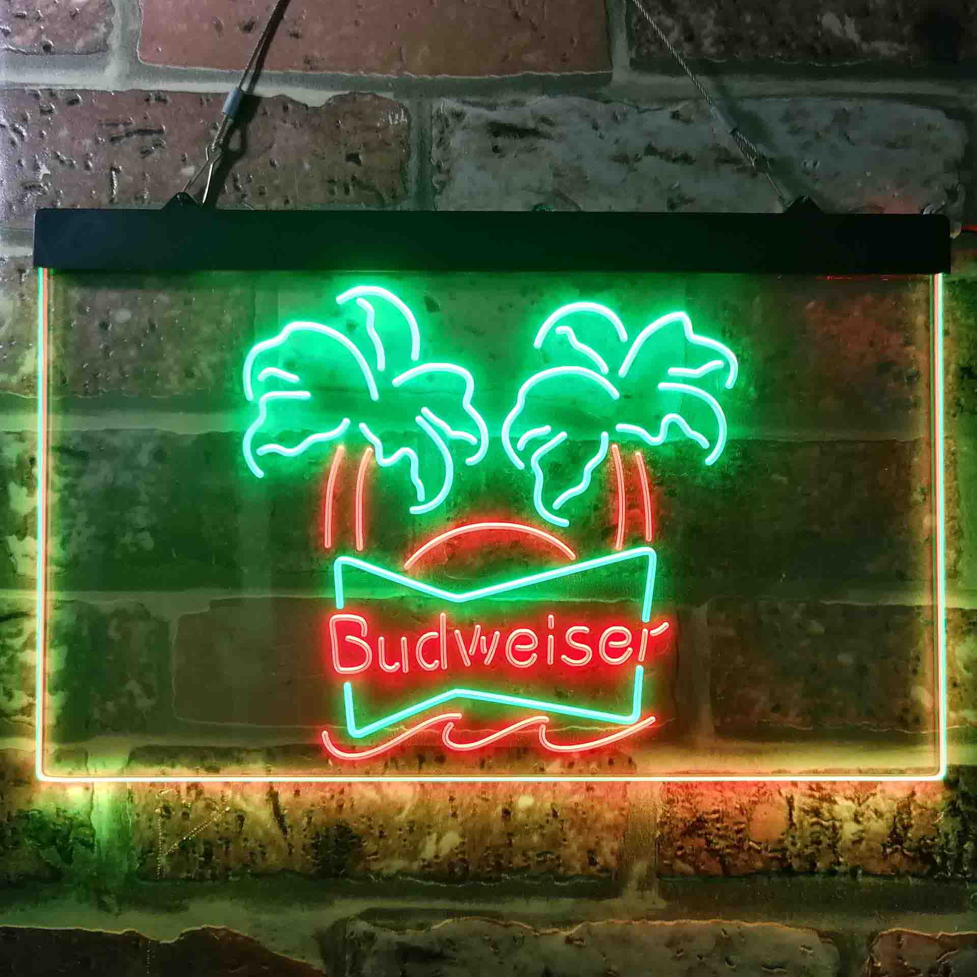 Budweiser Double Palm Tree Beer Neon LED Sign