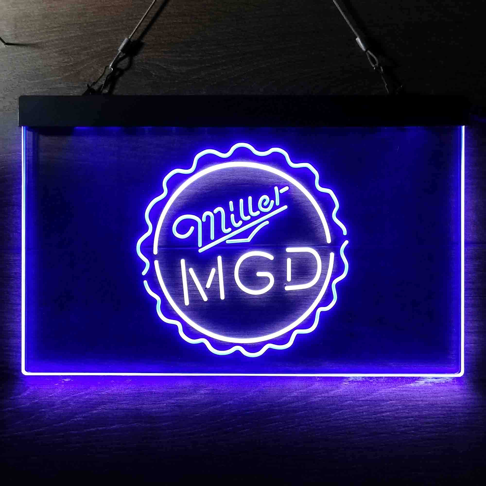 Miller Lite Genuine Draft MGD Bottle Cap Neon LED Sign