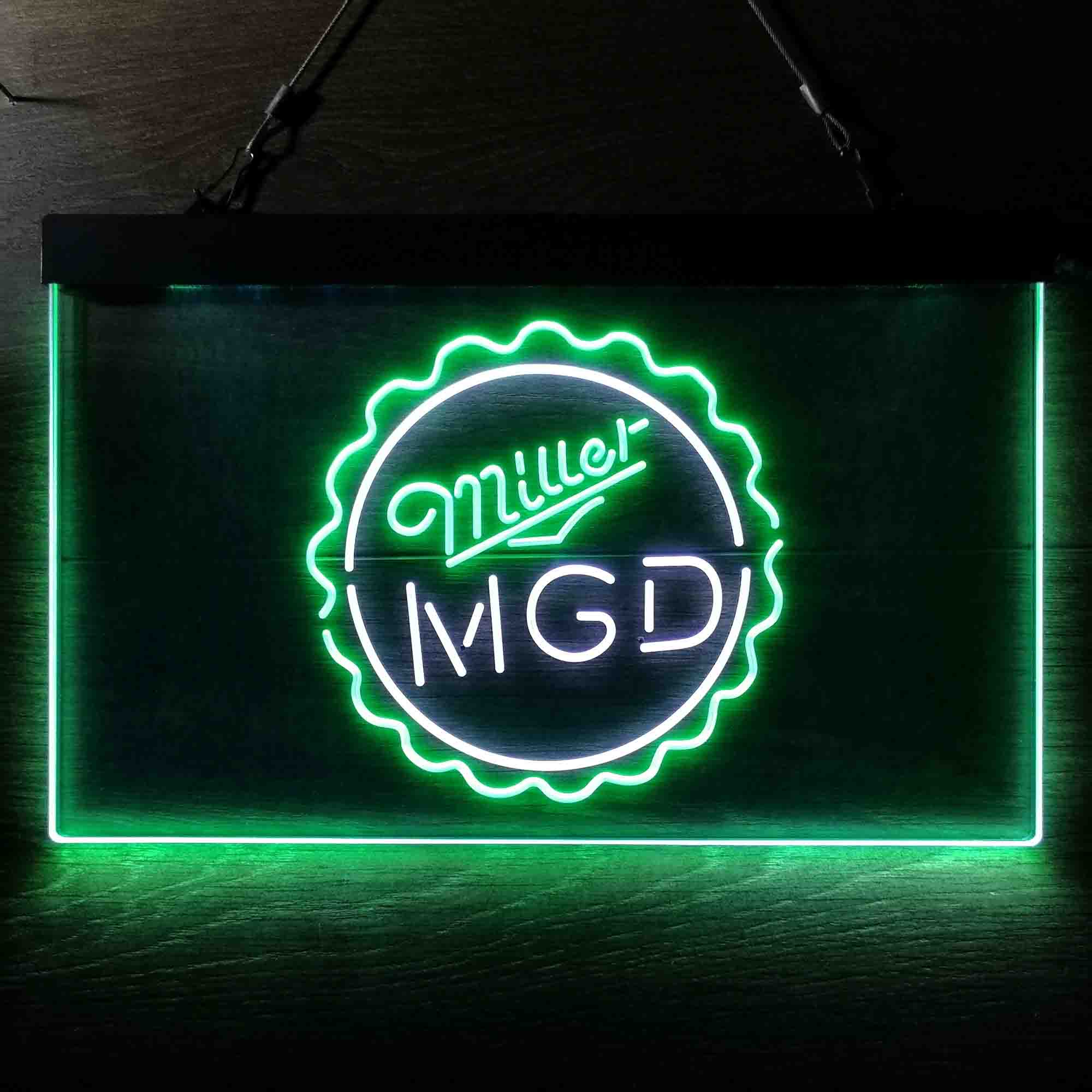 Miller Lite Genuine Draft MGD Bottle Cap Neon LED Sign
