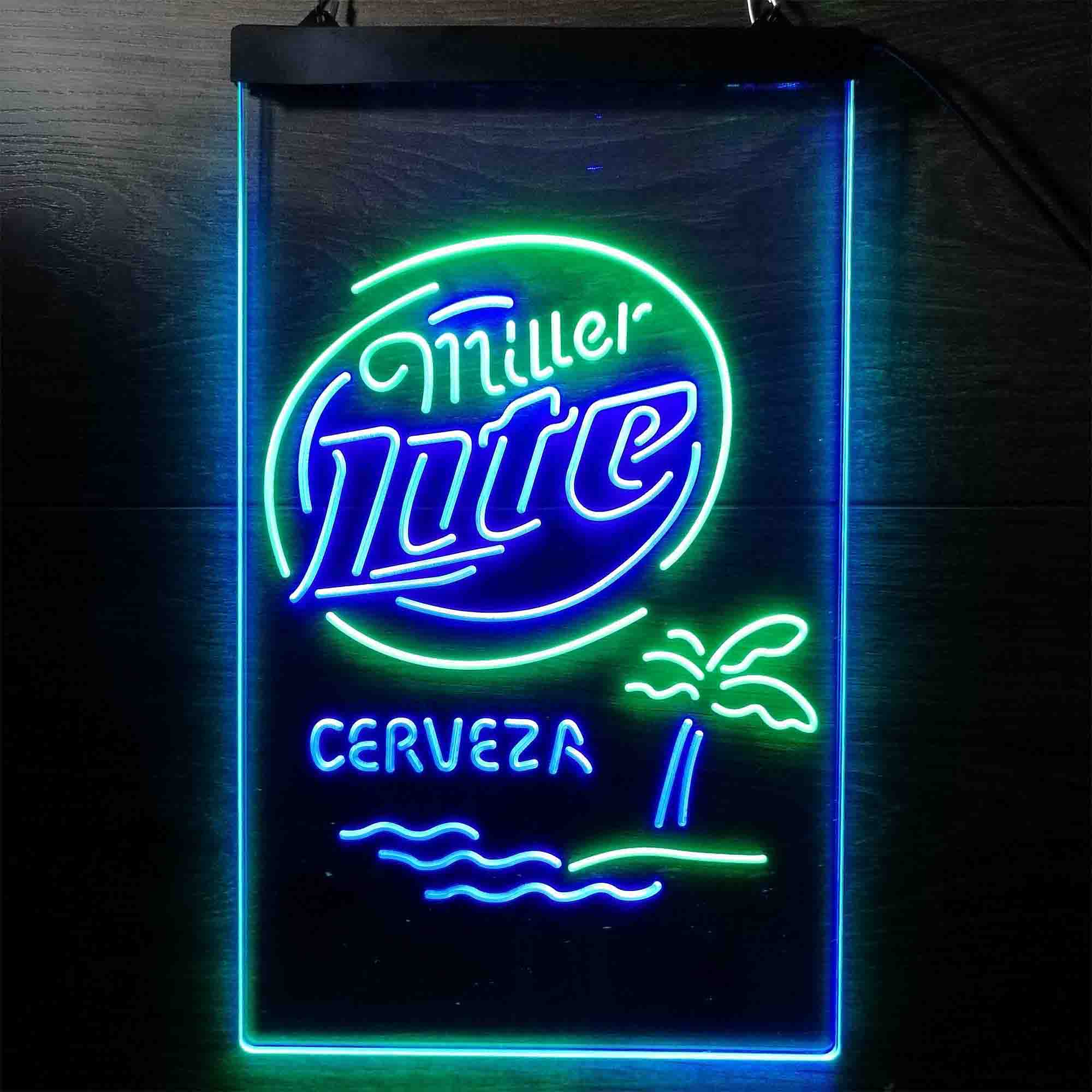Miller Lite Palm Tree Cerveza Island Neon LED Sign