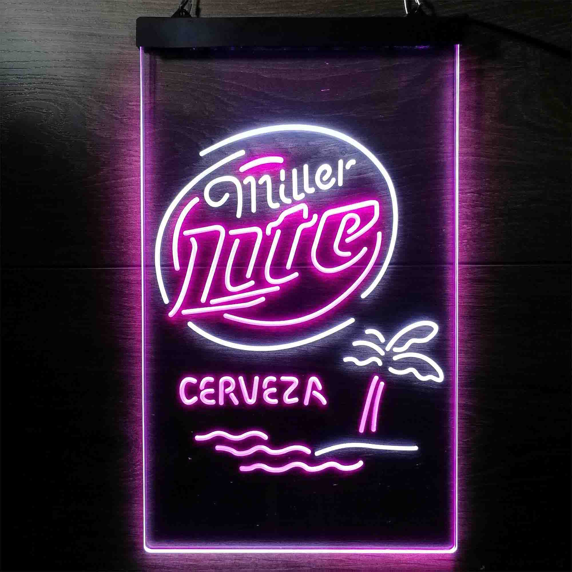 Miller Lite Palm Tree Cerveza Island Neon LED Sign