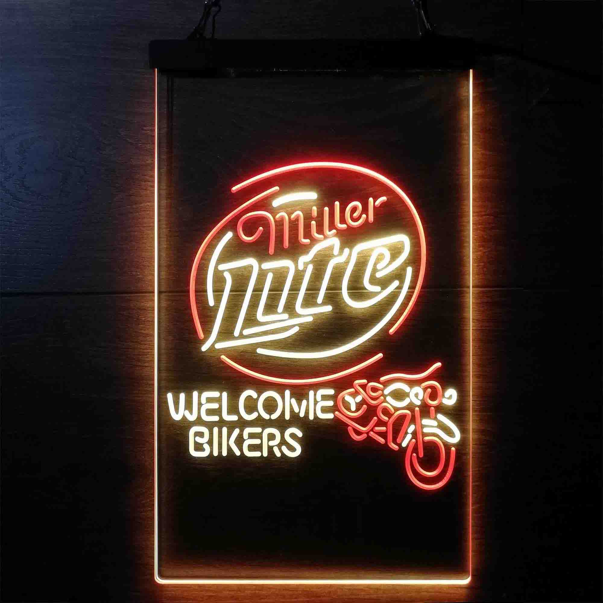 Miller Lite Motorcycle Bikers Garage Neon LED Sign