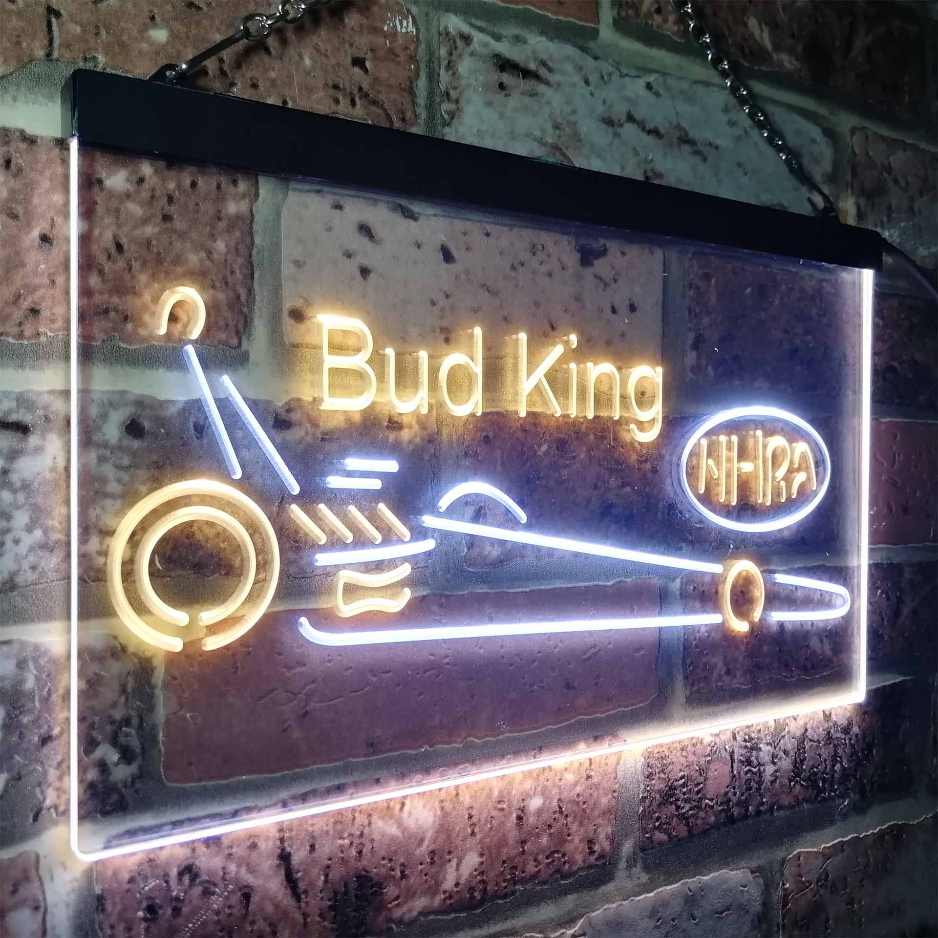 Buds King NHRA League Club Dragster Neon Light Up Sign Wall Decor
