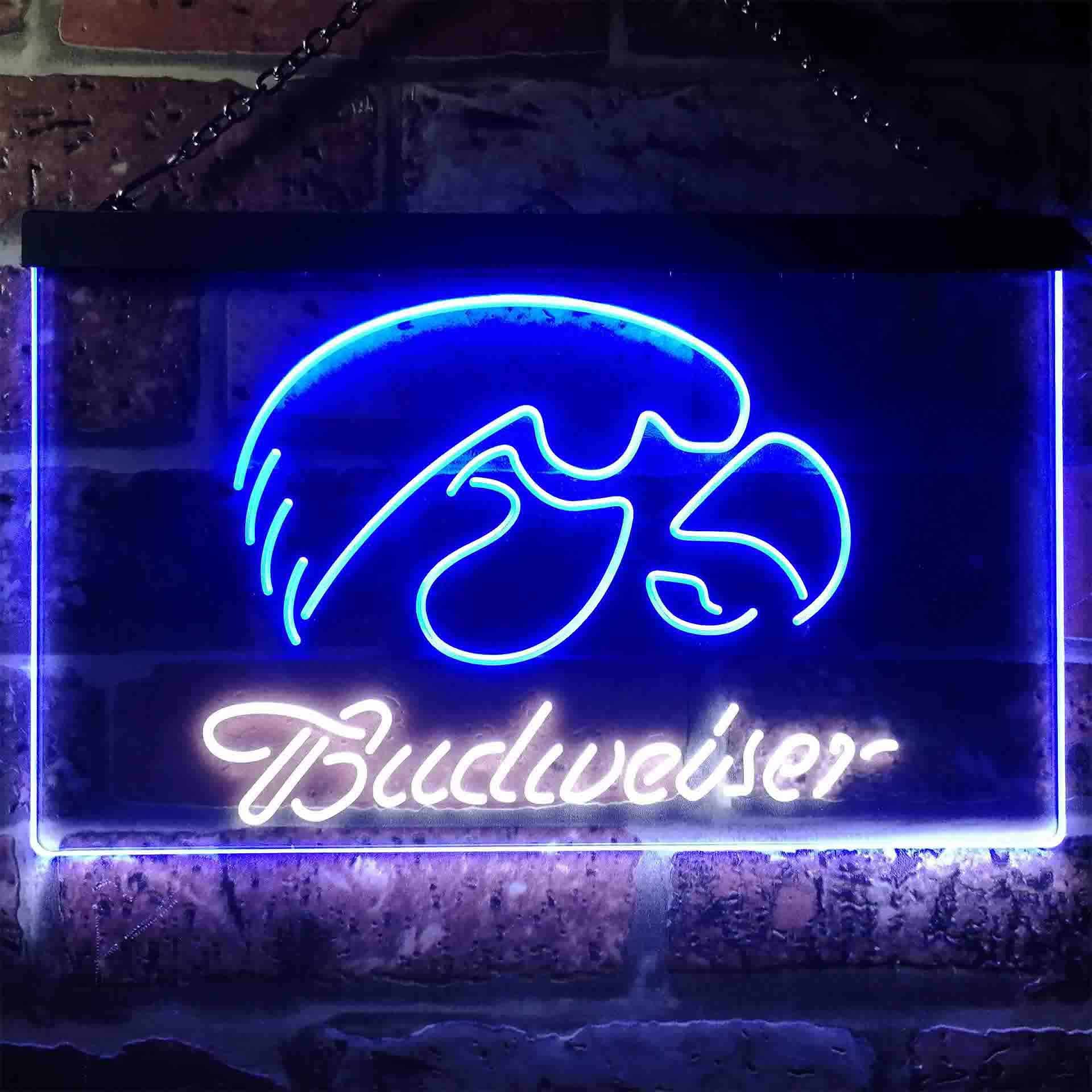 Budweiserss University Of Lowa Club Man Cave Neon Sign