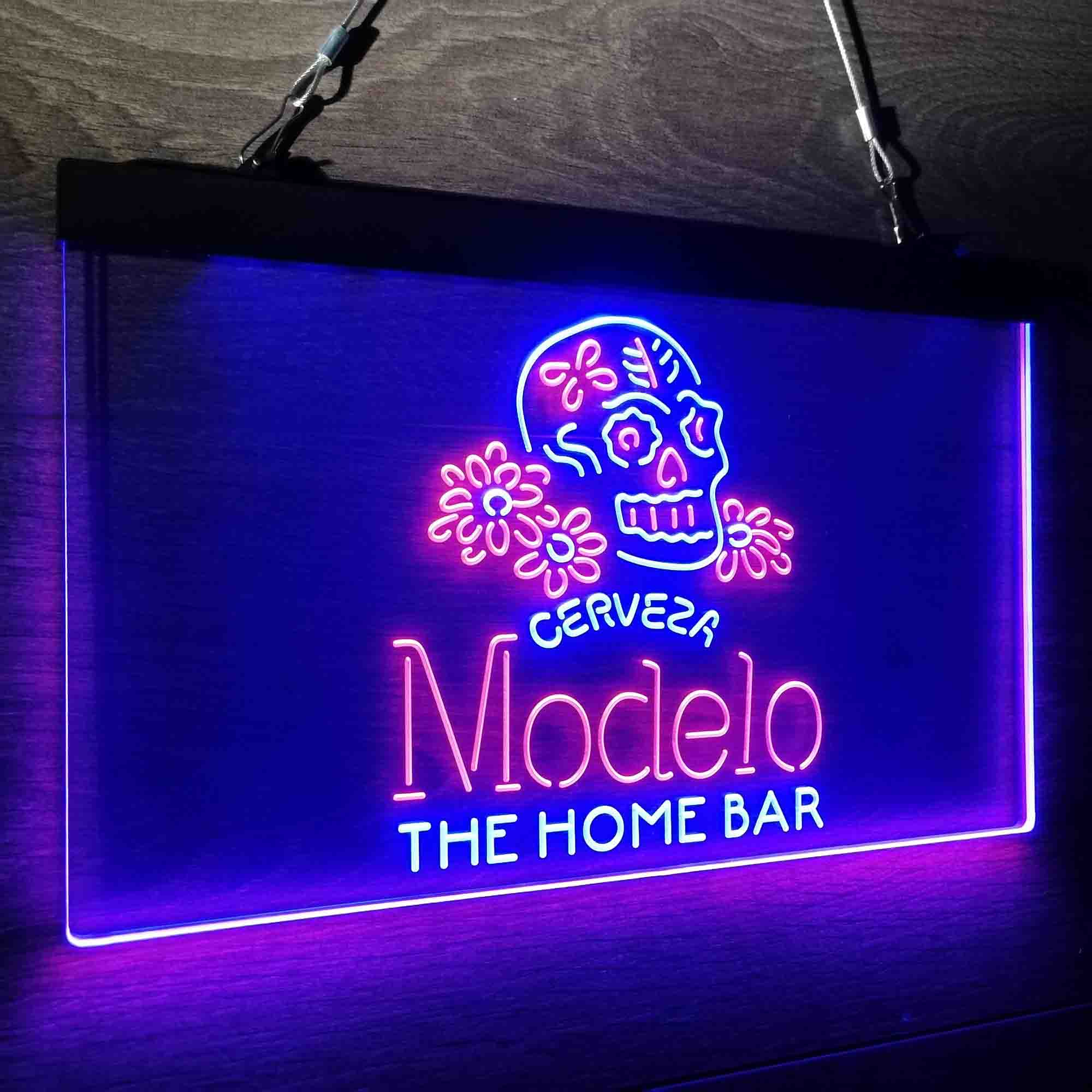 Custom Name Cerveza Modelo Skull Home Bar Neon LED Sign