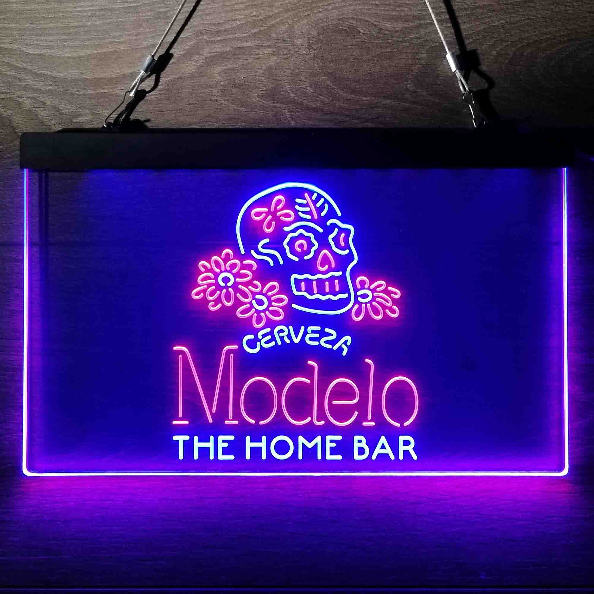 Custom Name Cerveza Modelo Skull Home Bar Neon LED Sign