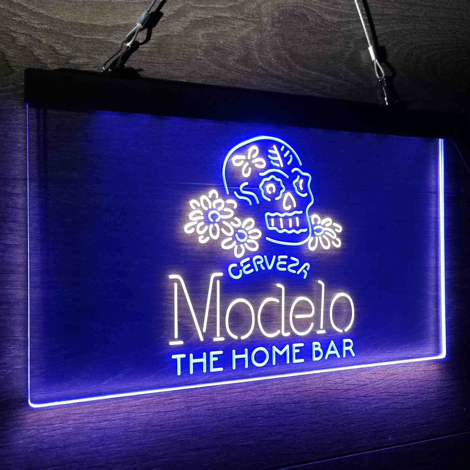 Custom Name Cerveza Modelo Skull Home Bar Neon LED Sign