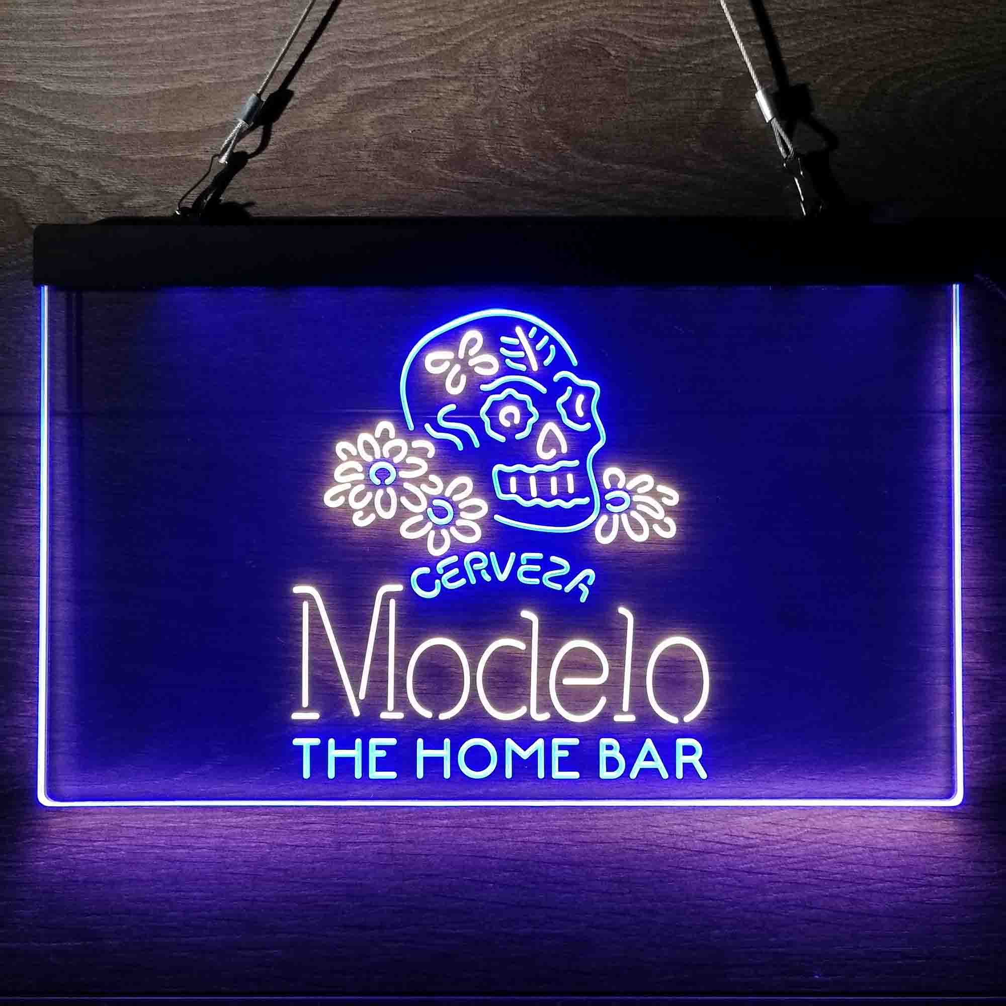 Custom Name Cerveza Modelo Skull Home Bar Neon LED Sign