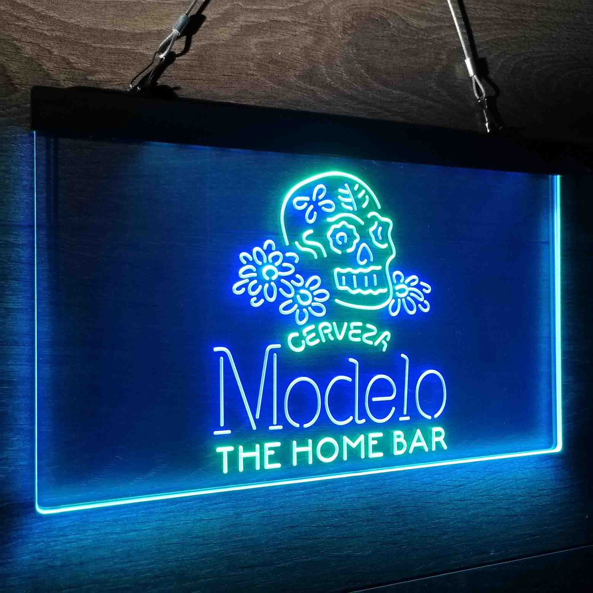 Custom Name Cerveza Modelo Skull Home Bar Neon LED Sign