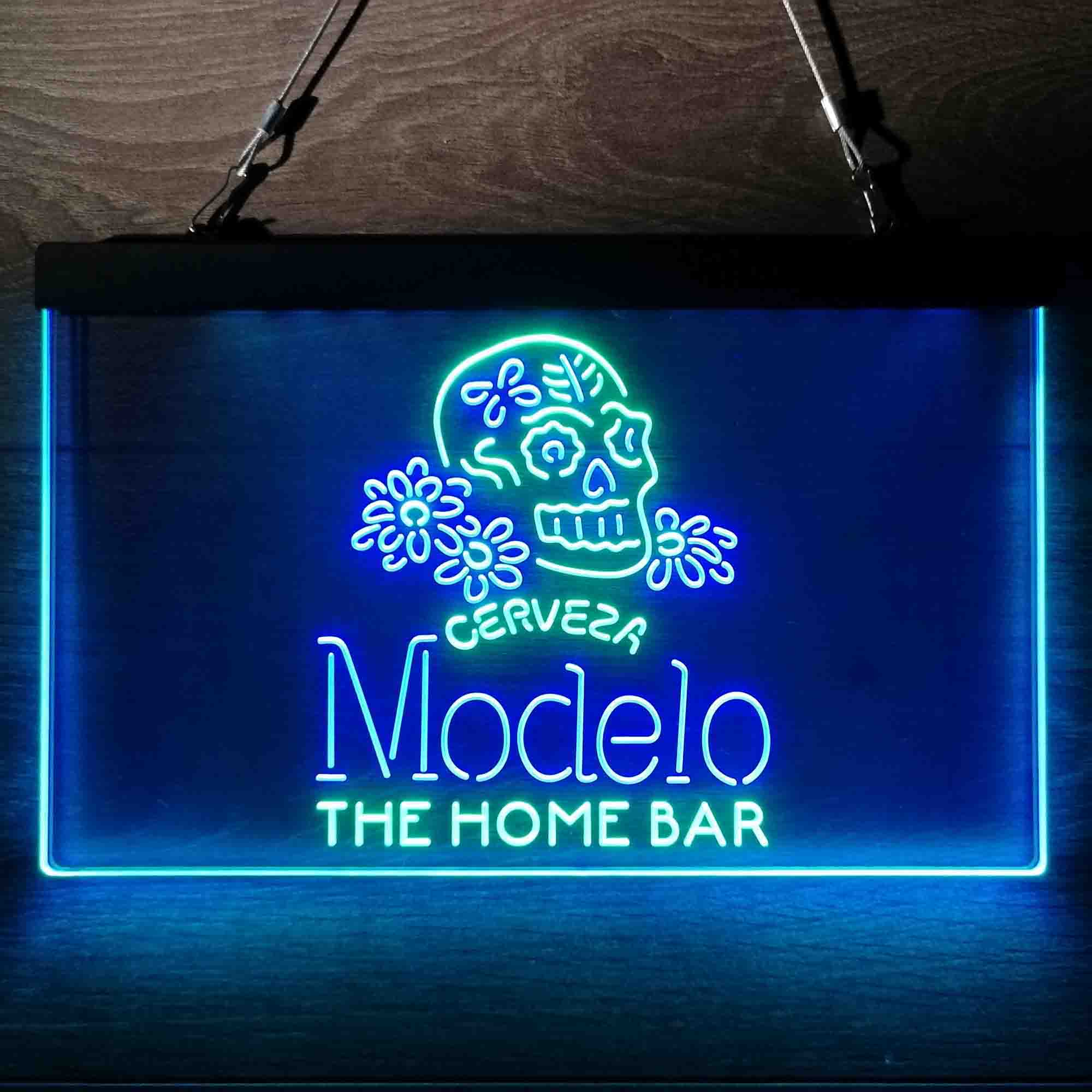 Custom Name Cerveza Modelo Skull Home Bar Neon LED Sign