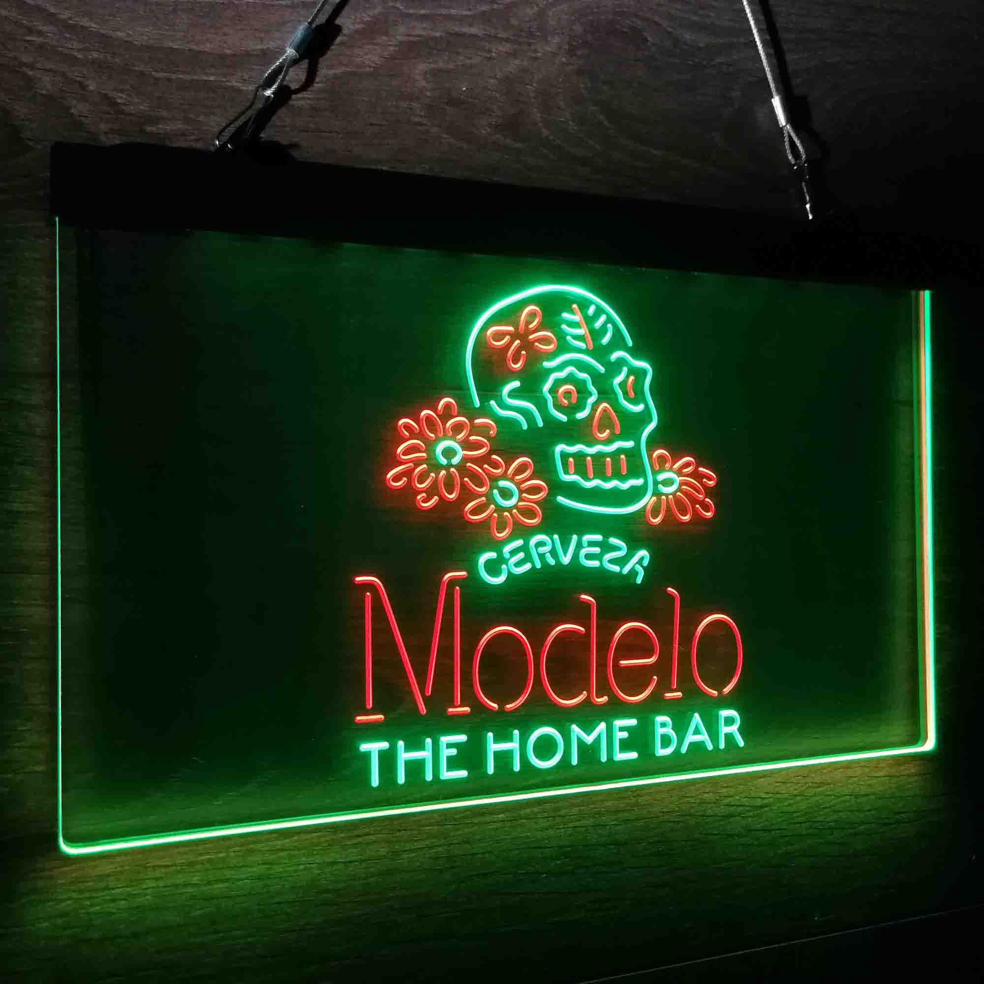 Custom Name Cerveza Modelo Skull Home Bar Neon LED Sign