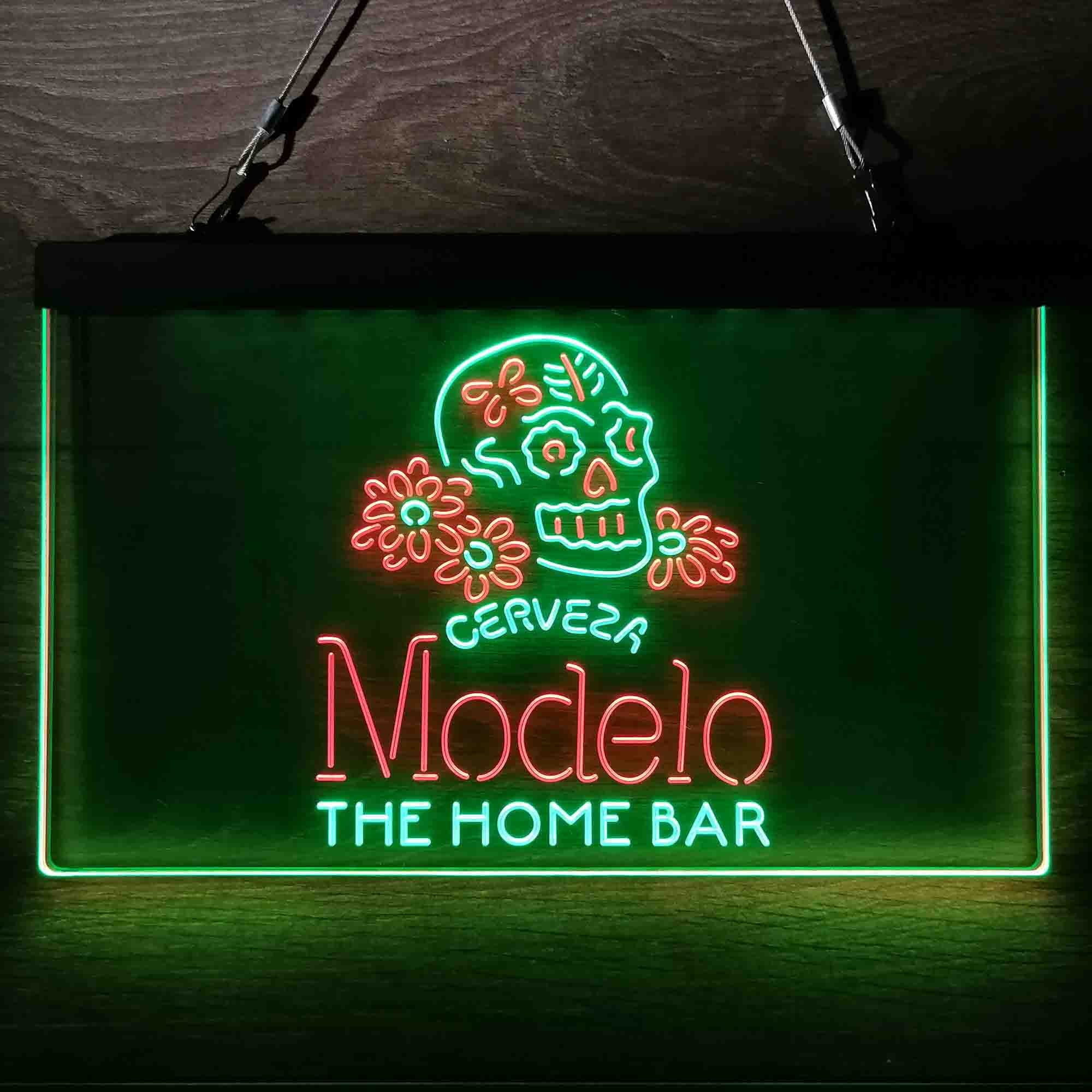 Custom Name Cerveza Modelo Skull Home Bar Neon LED Sign