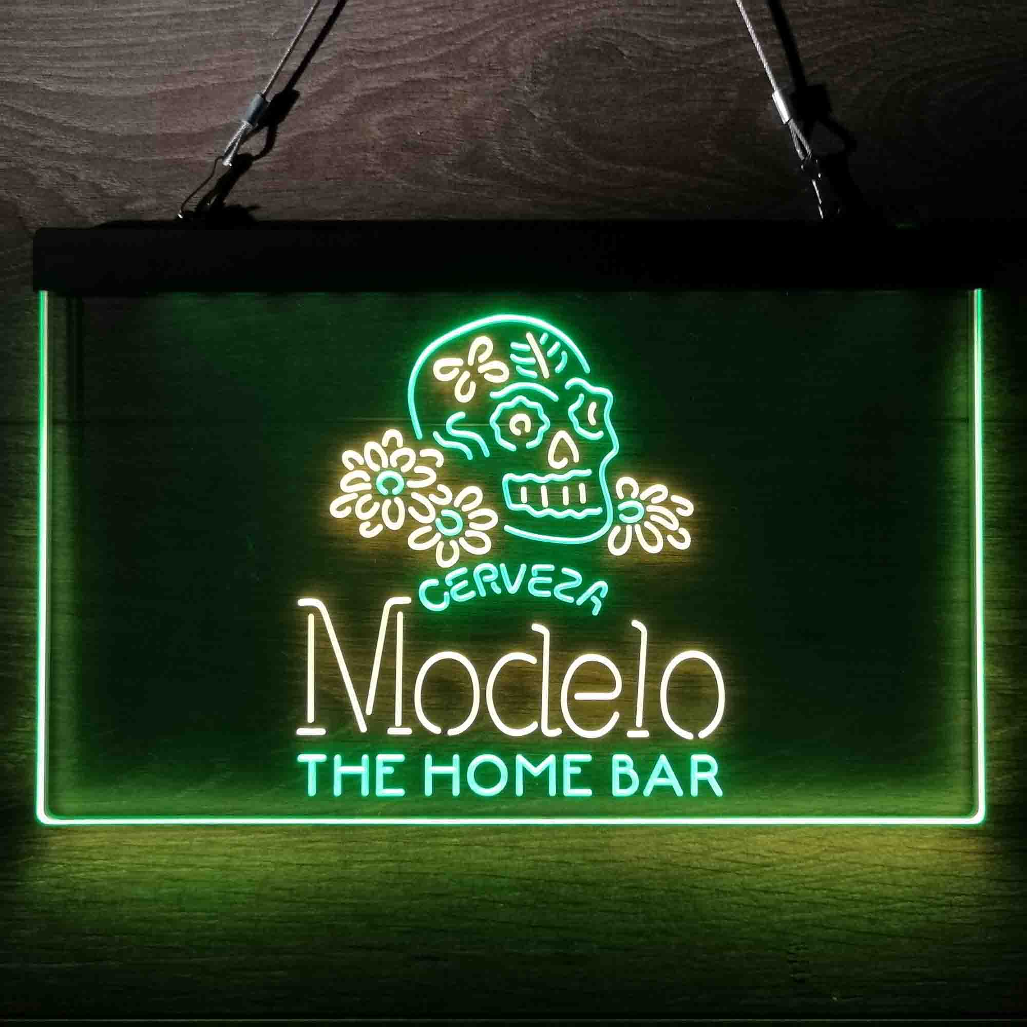 Custom Name Cerveza Modelo Skull Home Bar Neon LED Sign