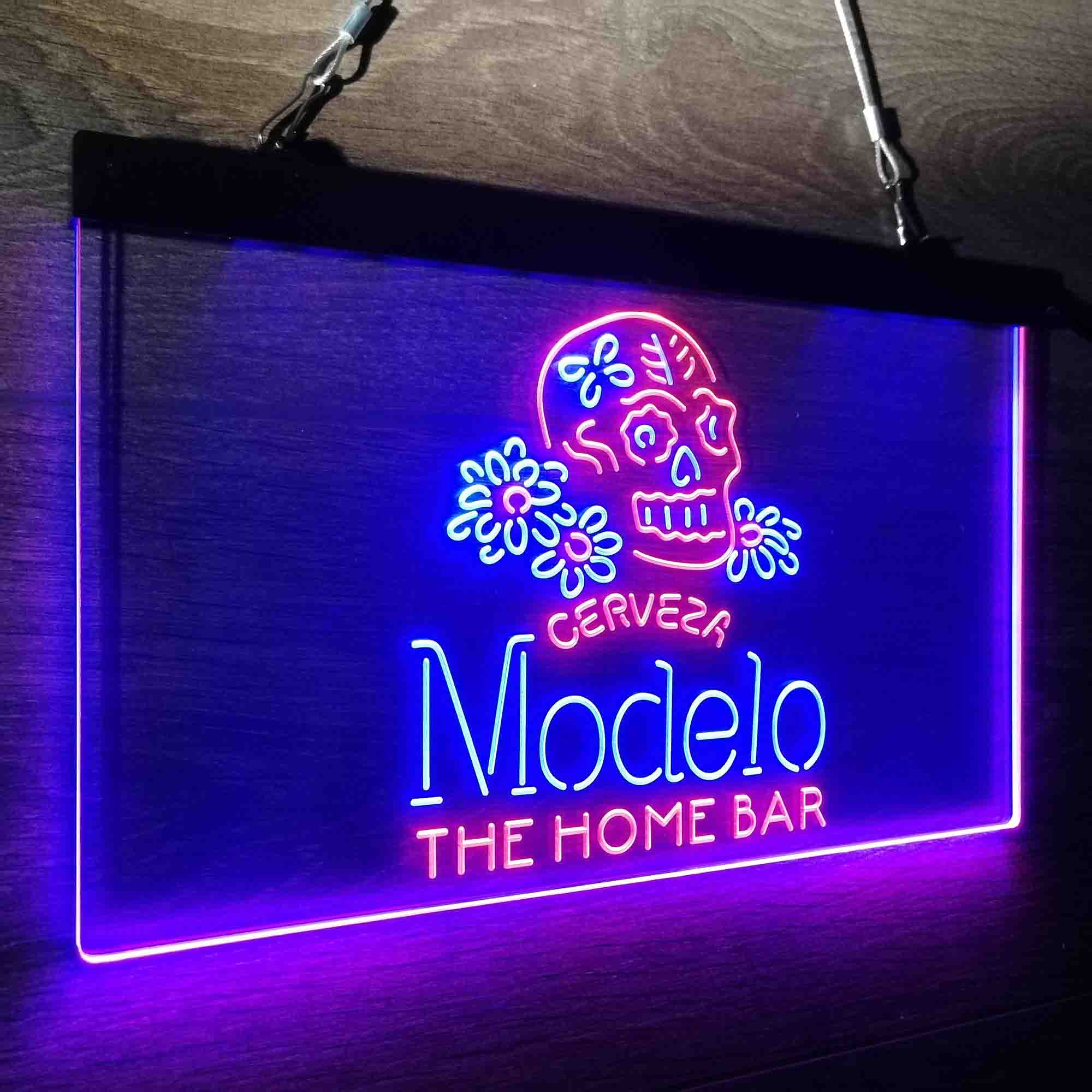 Custom Name Cerveza Modelo Skull Home Bar Neon LED Sign