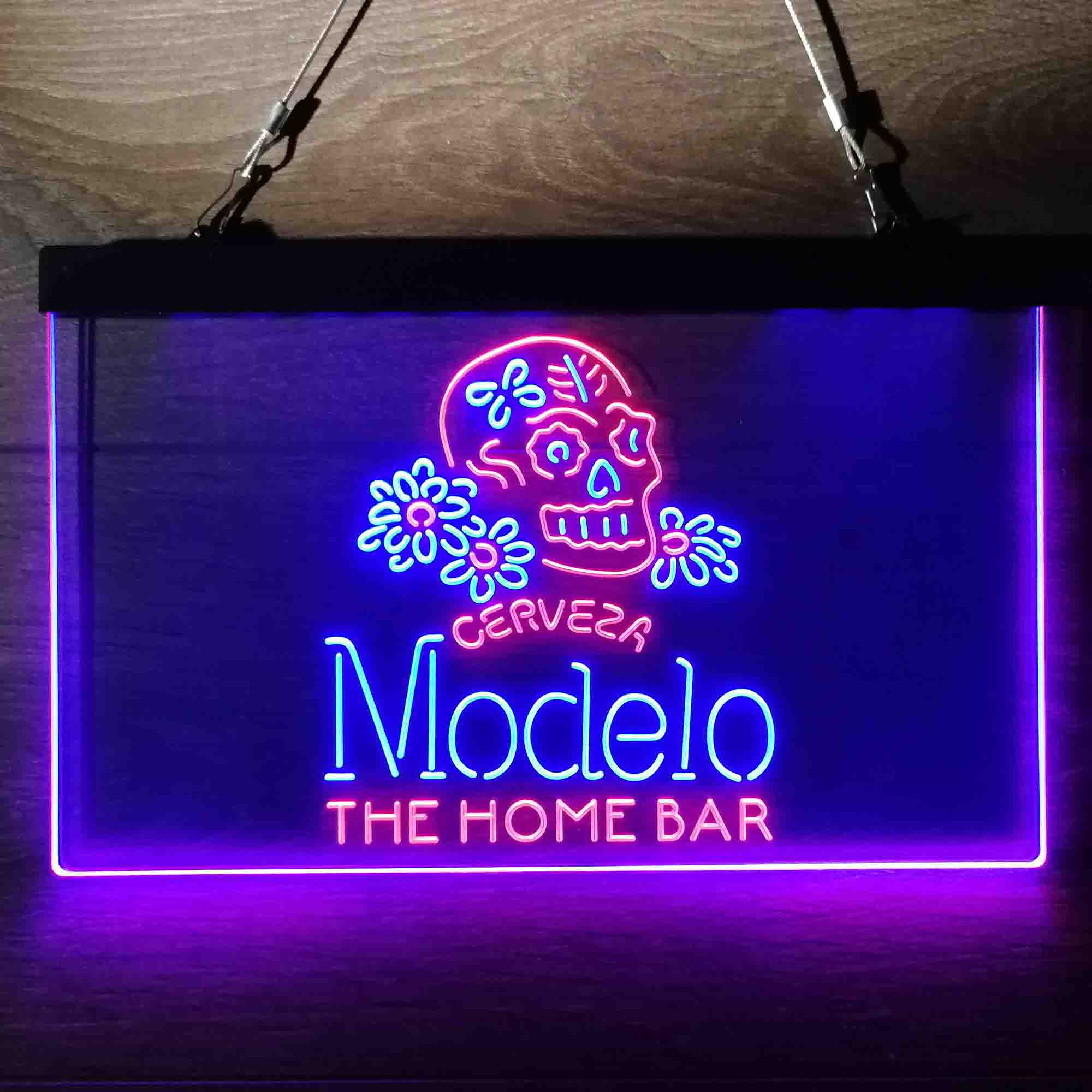 Custom Name Cerveza Modelo Skull Home Bar Neon LED Sign