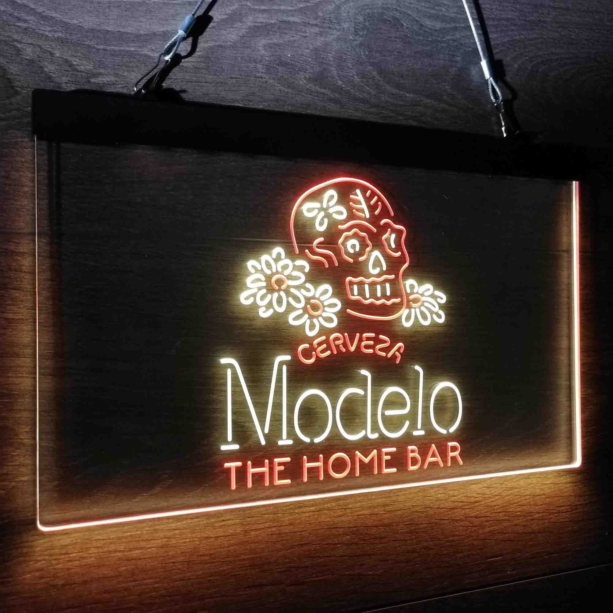 カスタム名CervezaModeloSkullホームバーネオンLEDサイン