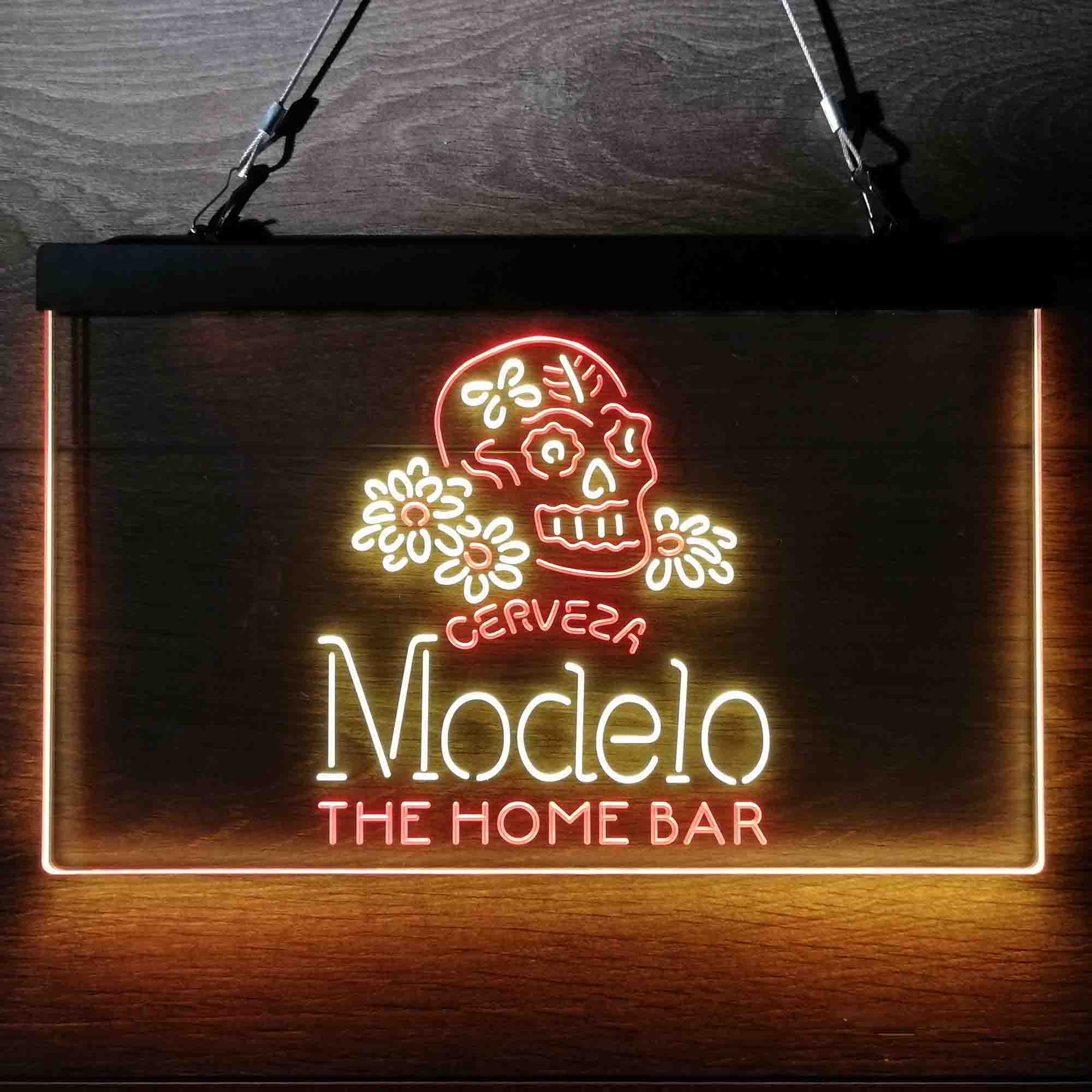 Custom Name Cerveza Modelo Skull Home Bar Neon LED Sign