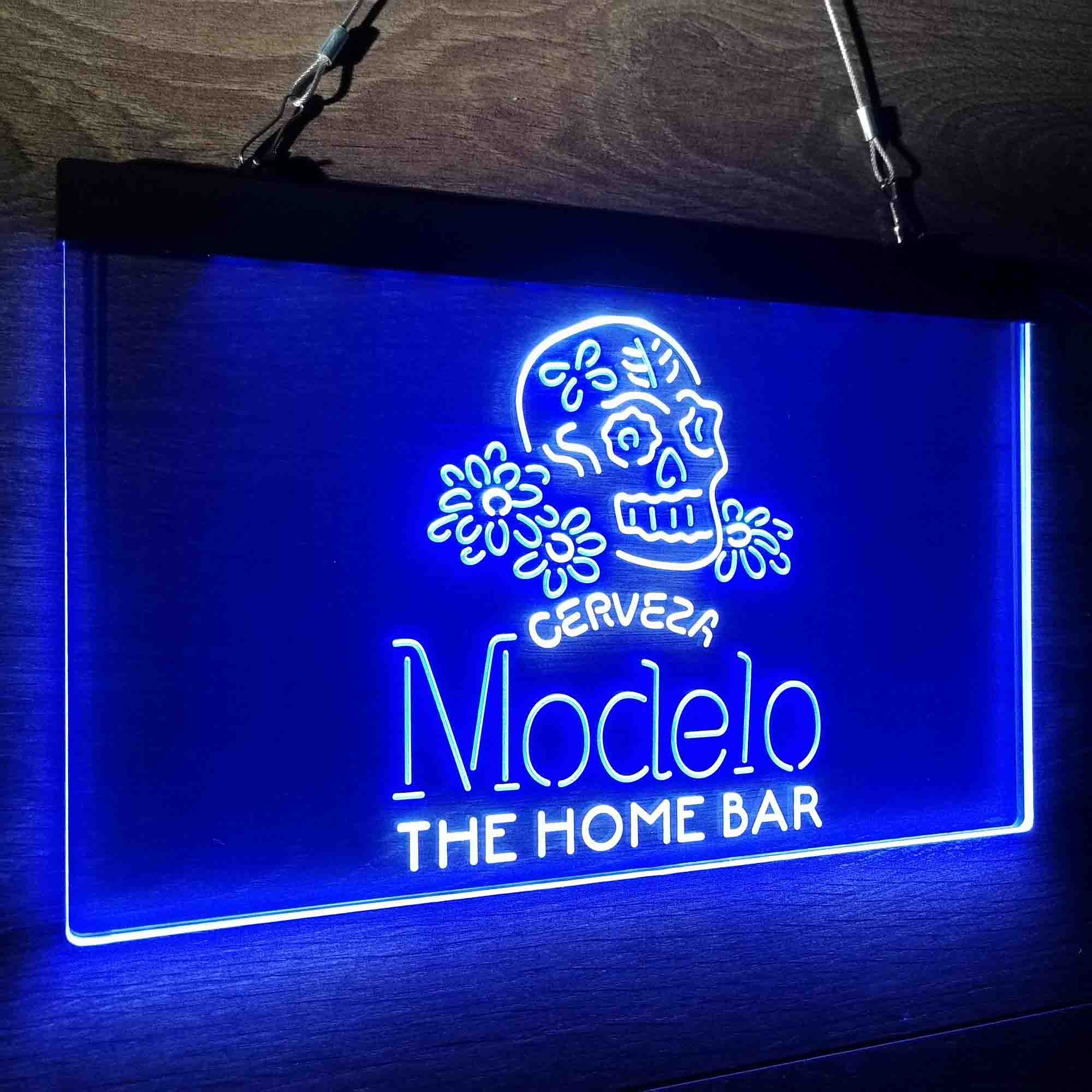 Custom Name Cerveza Modelo Skull Home Bar Neon LED Sign