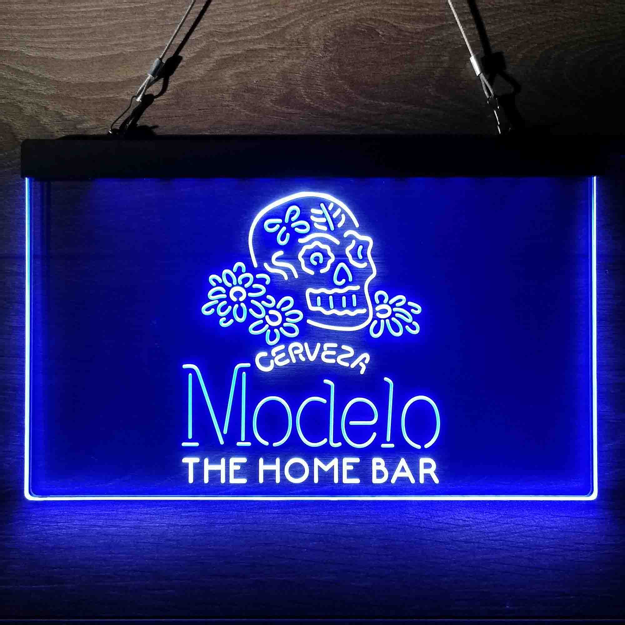 Custom Name Cerveza Modelo Skull Home Bar Neon LED Sign