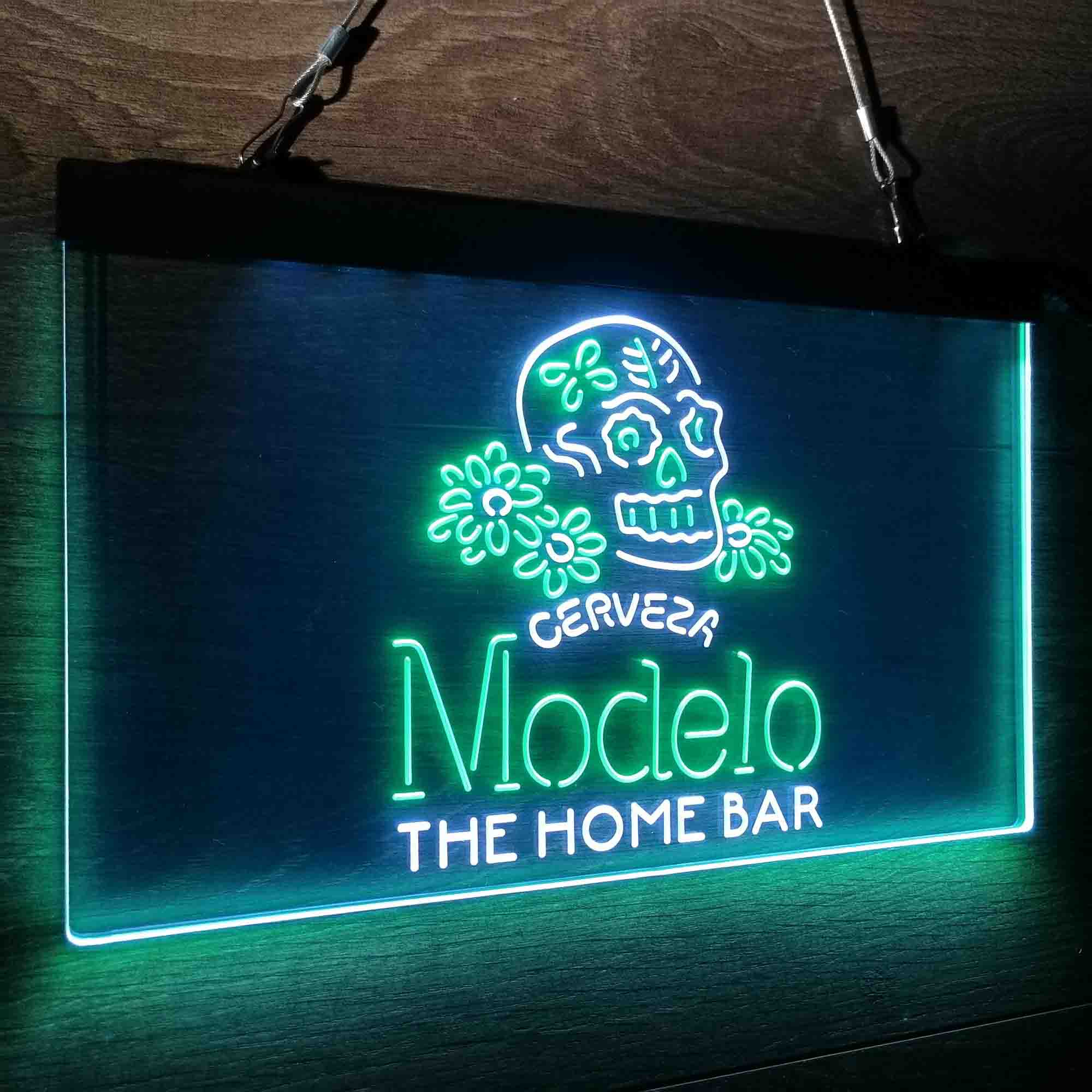 Custom Name Cerveza Modelo Skull Home Bar Neon LED Sign