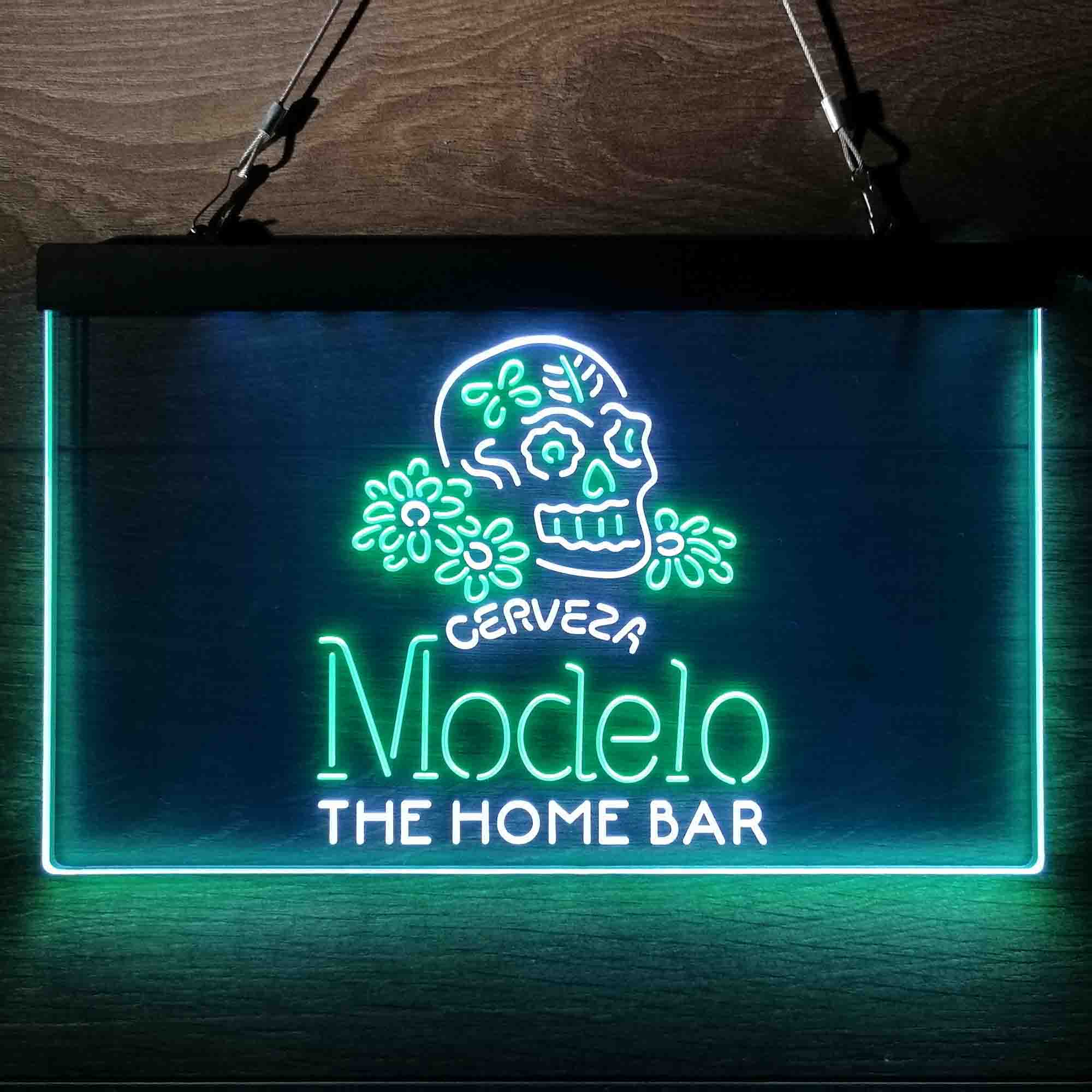 Custom Name Cerveza Modelo Skull Home Bar Neon LED Sign