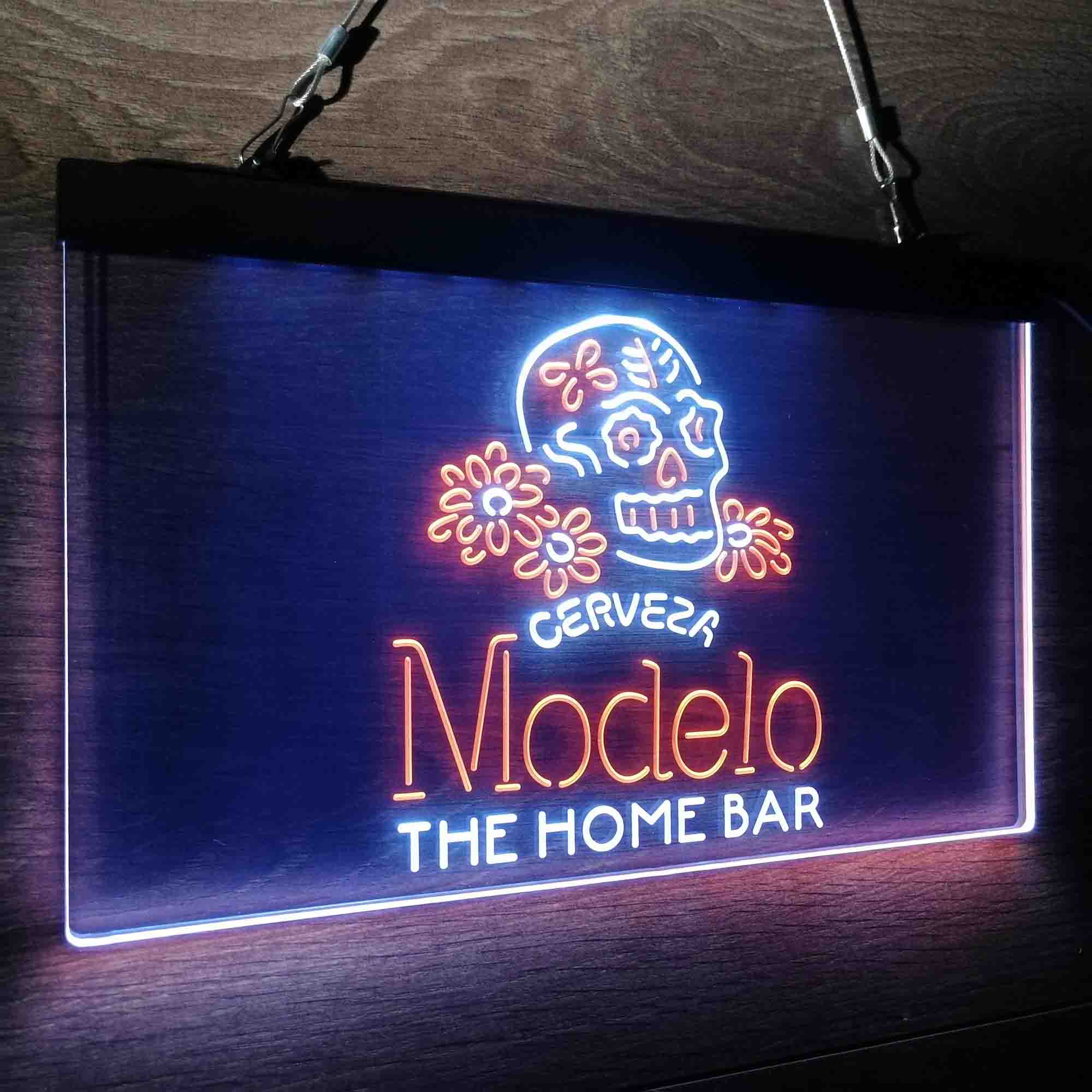 Custom Name Cerveza Modelo Skull Home Bar Neon LED Sign