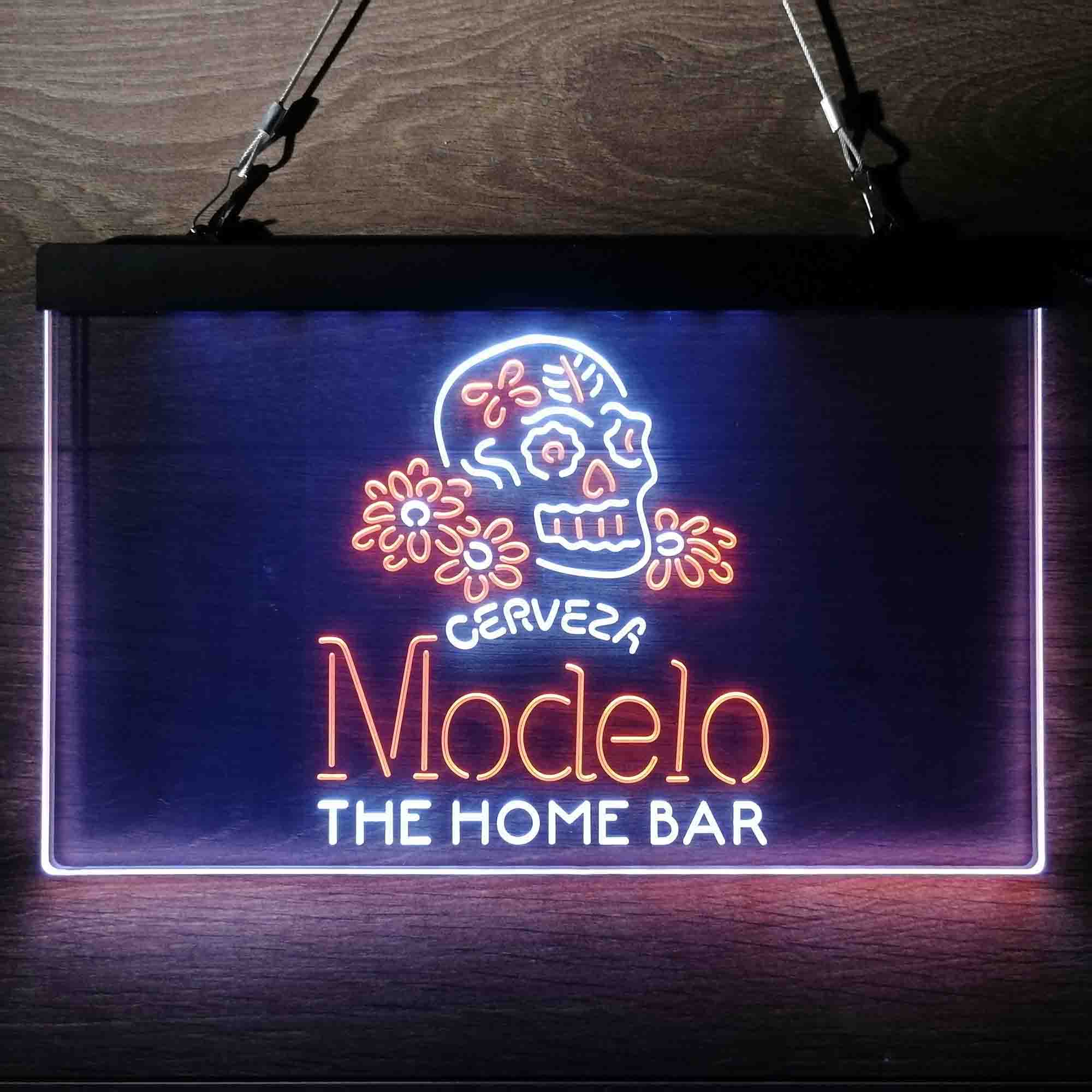 Custom Name Cerveza Modelo Skull Home Bar Neon LED Sign