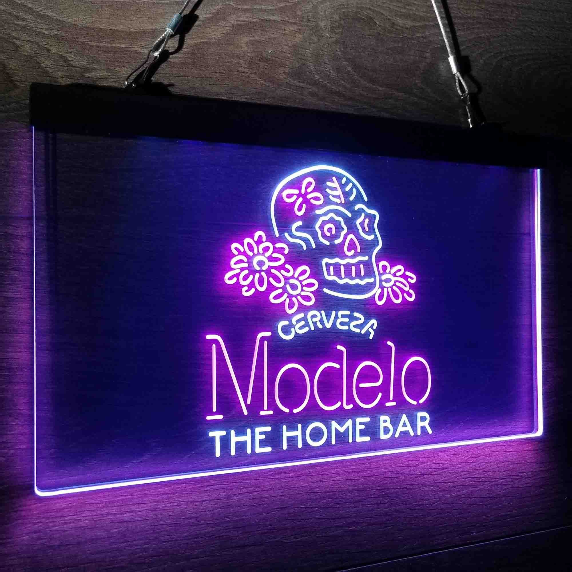 Custom Name Cerveza Modelo Skull Home Bar Neon LED Sign