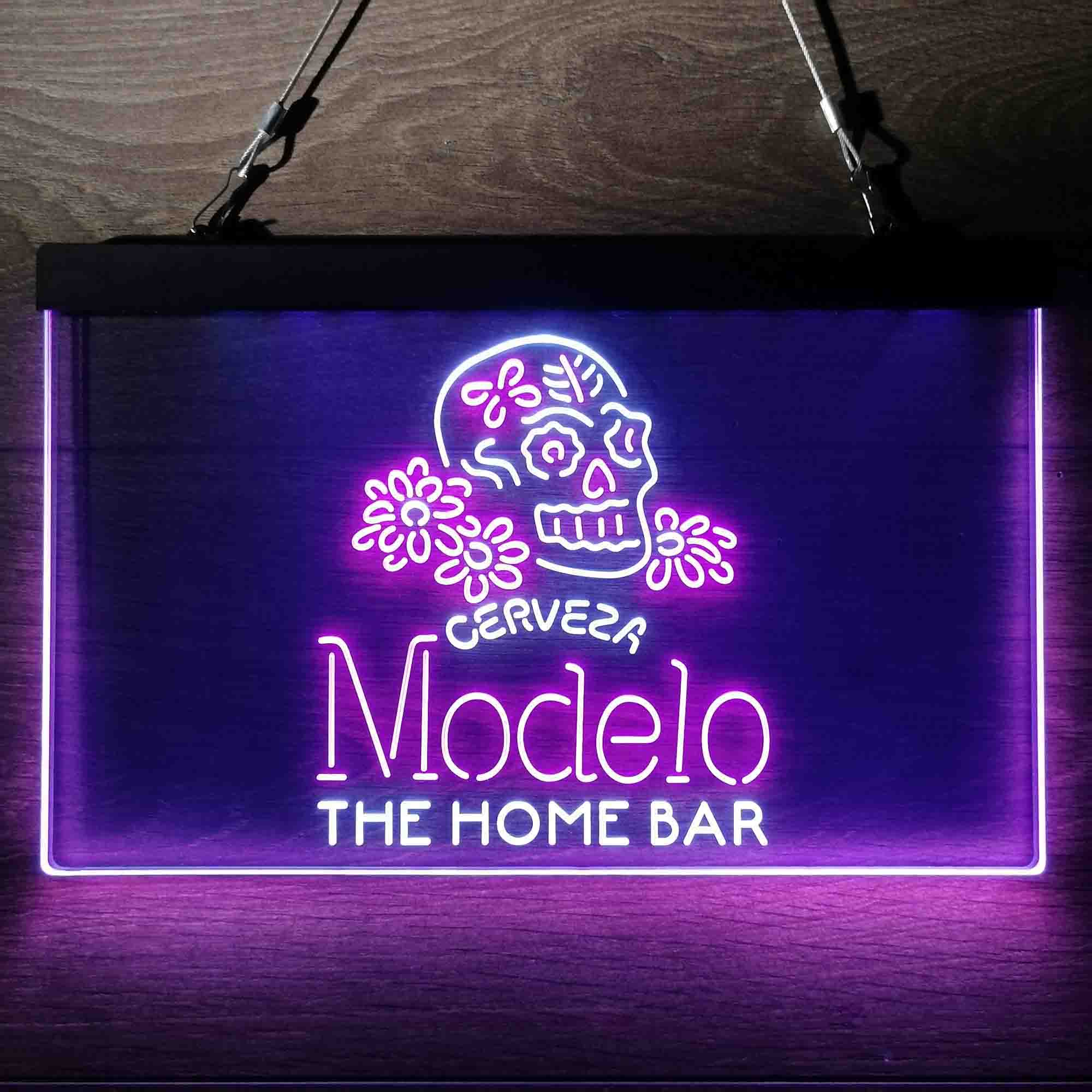 Custom Name Cerveza Modelo Skull Home Bar Neon LED Sign