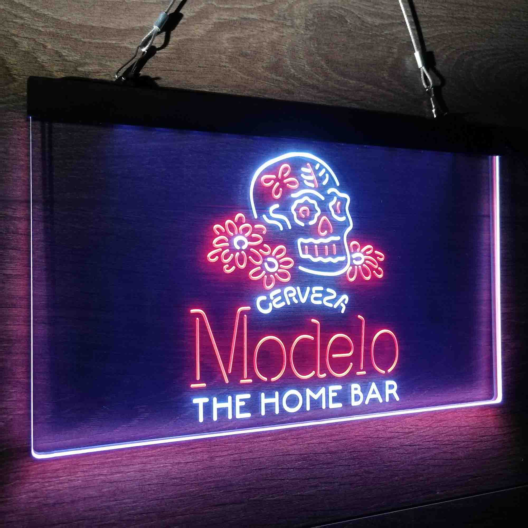 Custom Name Cerveza Modelo Skull Home Bar Neon LED Sign