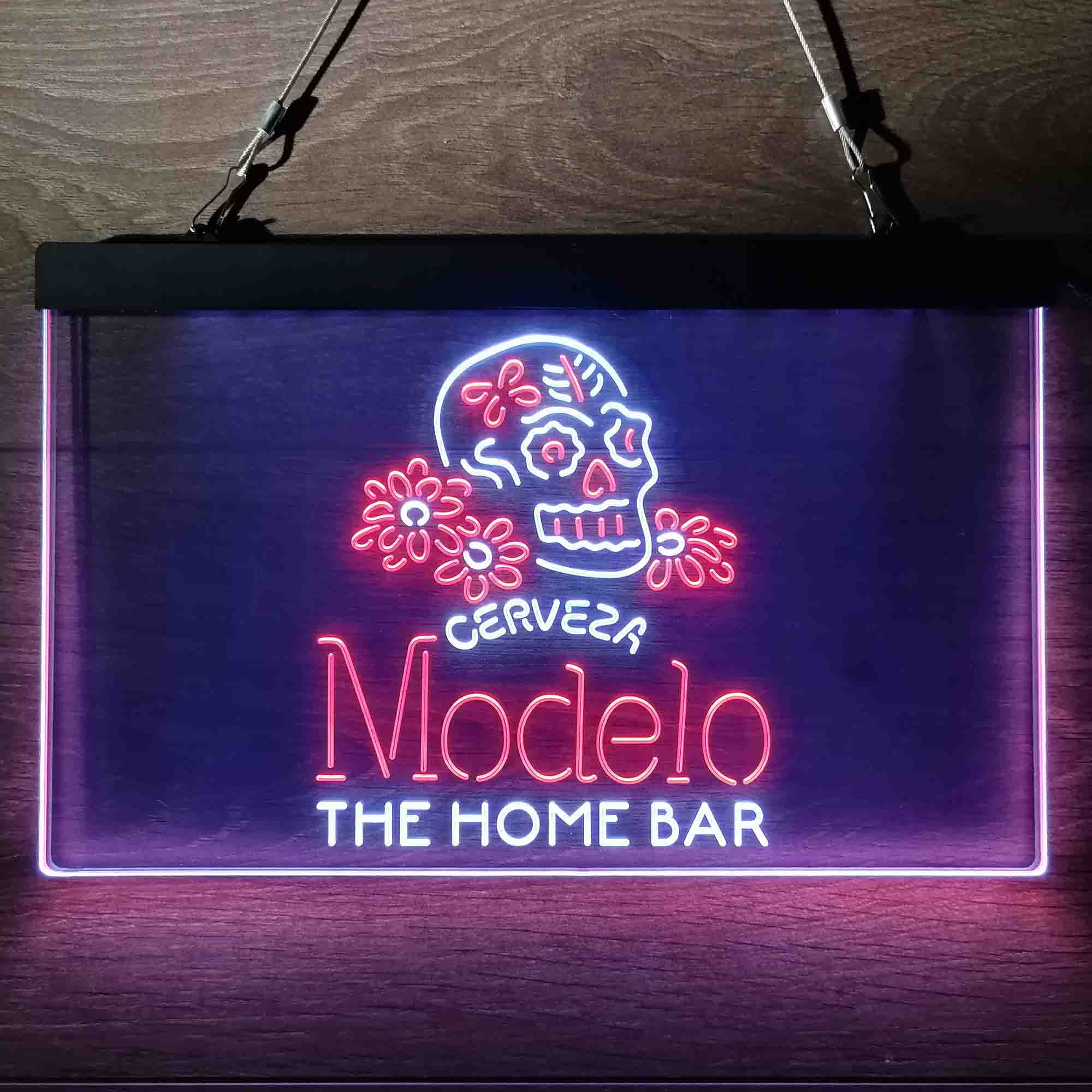 Custom Name Cerveza Modelo Skull Home Bar Neon LED Sign