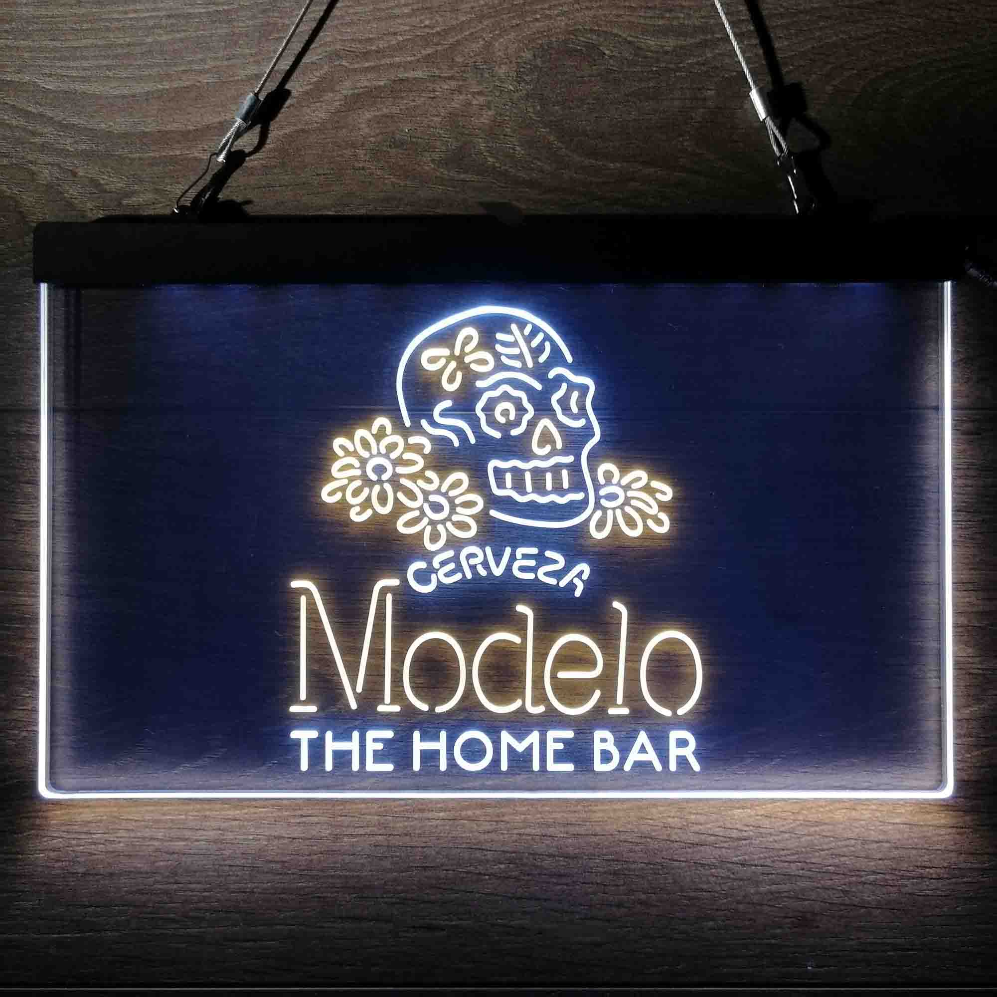 Custom Name Cerveza Modelo Skull Home Bar Neon LED Sign