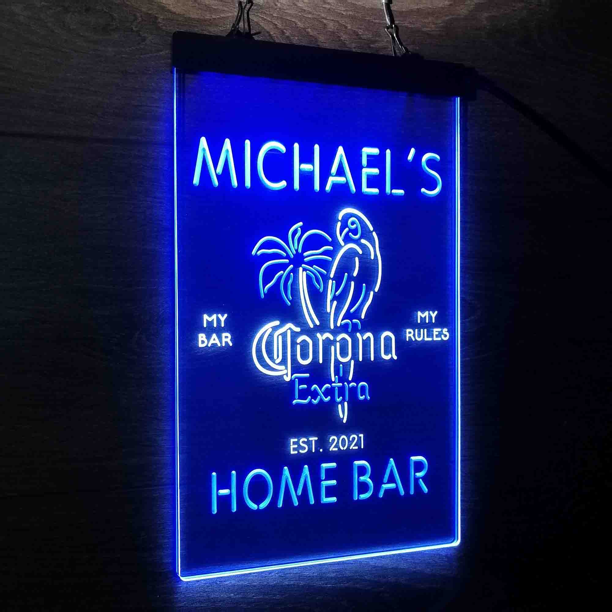 Custom Name Coronas Extra Parrot Bird Palm Tree Home Bar Neon LED Sign