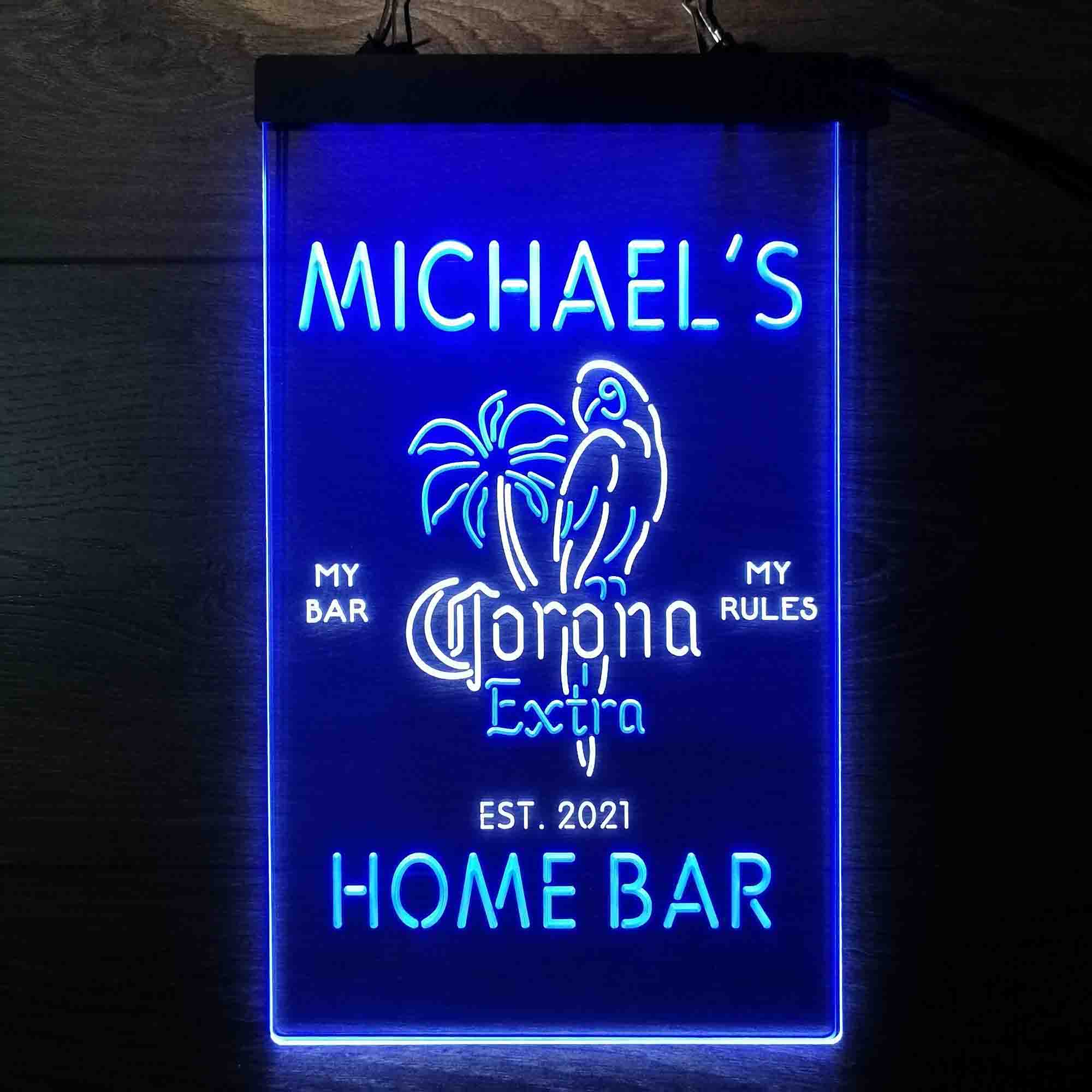 Custom Name Coronas Extra Parrot Bird Palm Tree Home Bar Neon LED Sign