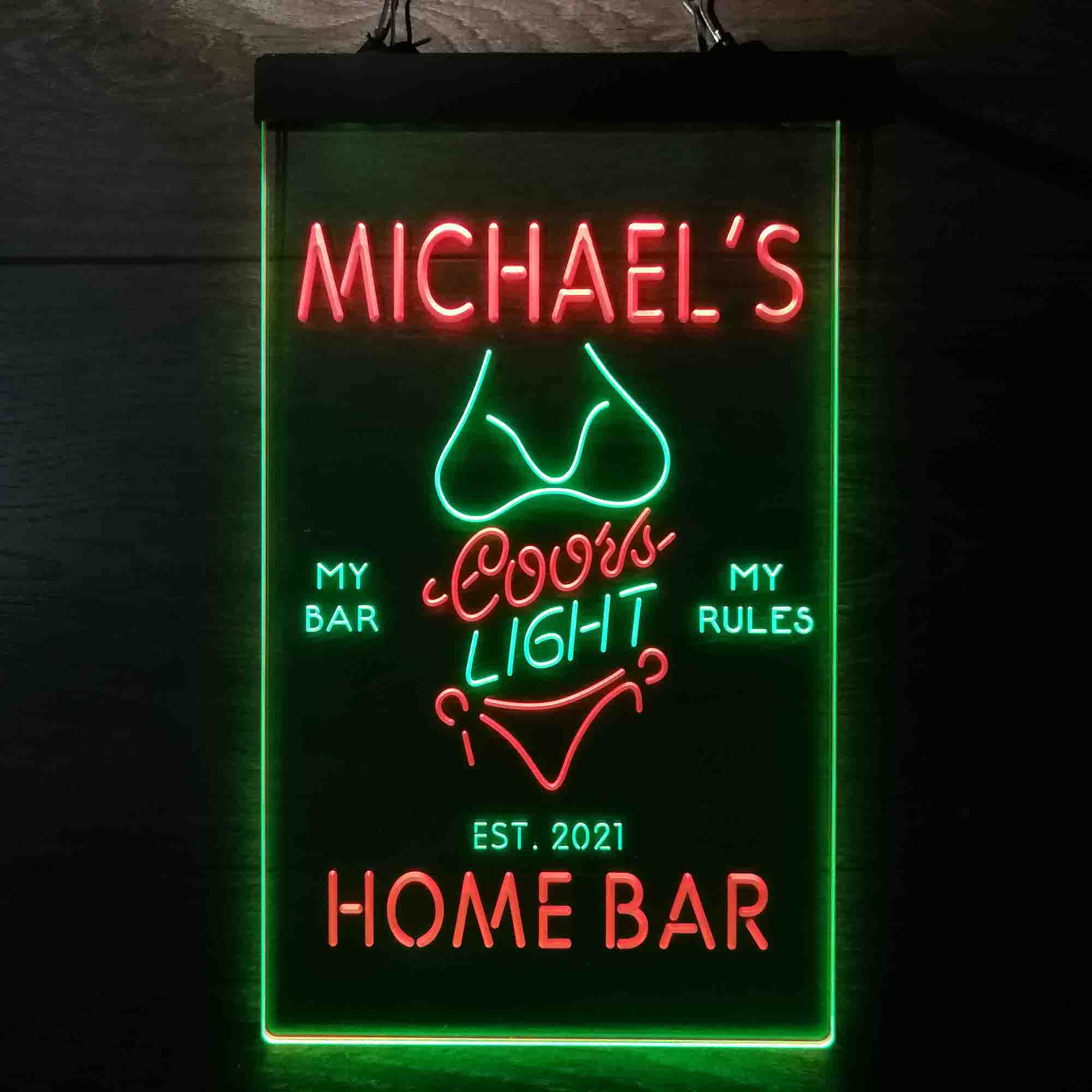 Custom Name Coors Light Bikini Girl Home Bar Neon LED Sign