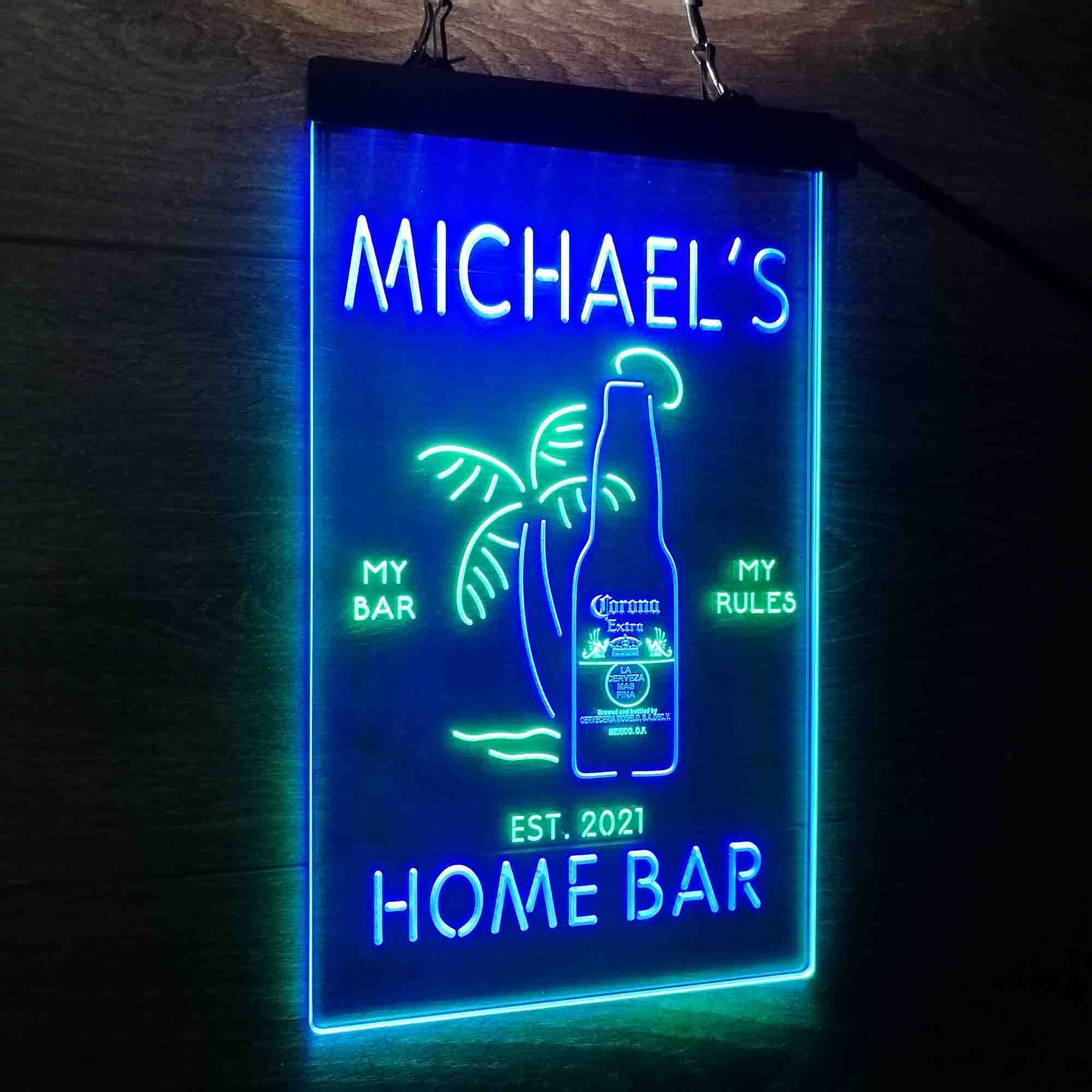 Custom Name Coronas Extra Bottle Palm Tree Home Bar Neon LED Sign