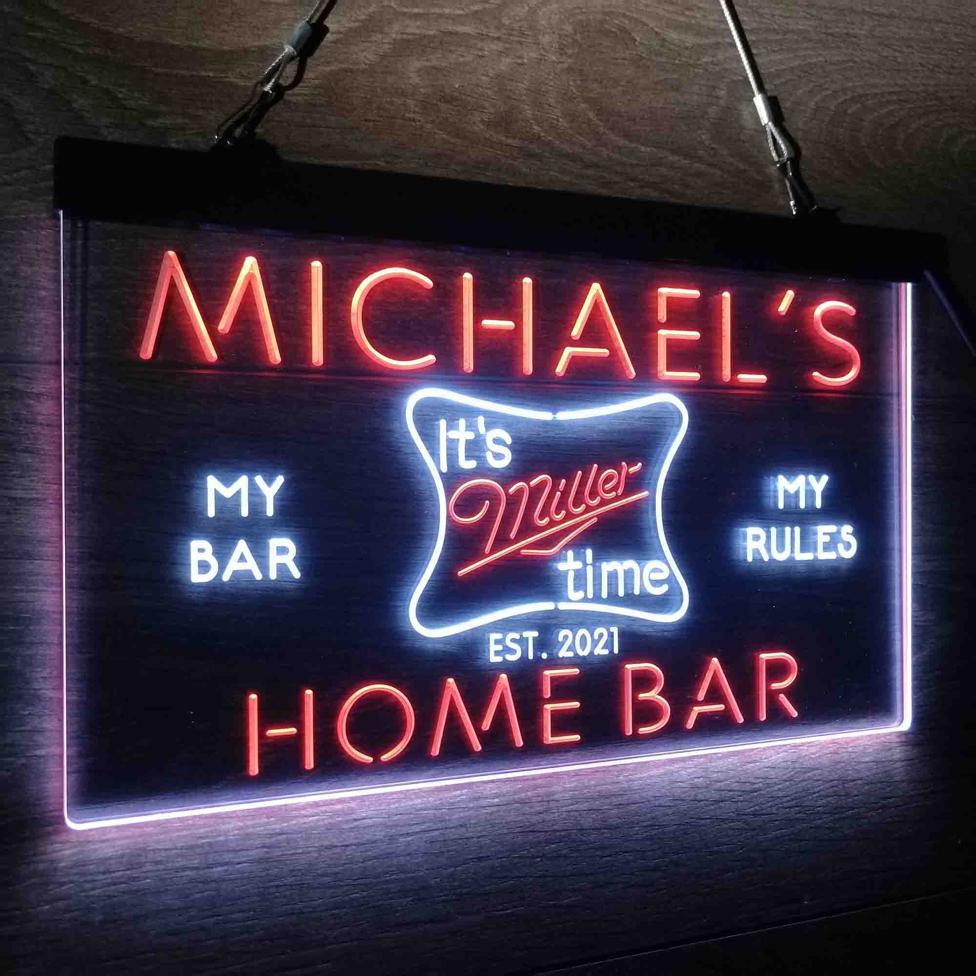 Custom Name It's Miller Time Beer Bar Home Bar Neon LED Sign