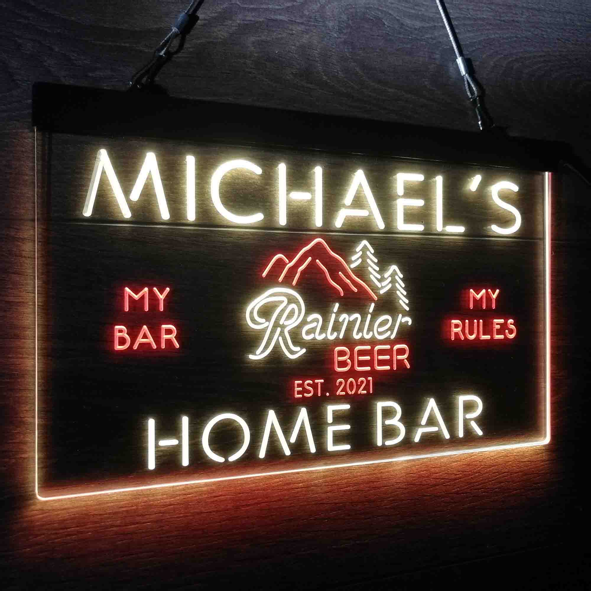 Custom Name Rainier Beer Club Mountain Room D¨¦cor Home Bar Neon LED Sign