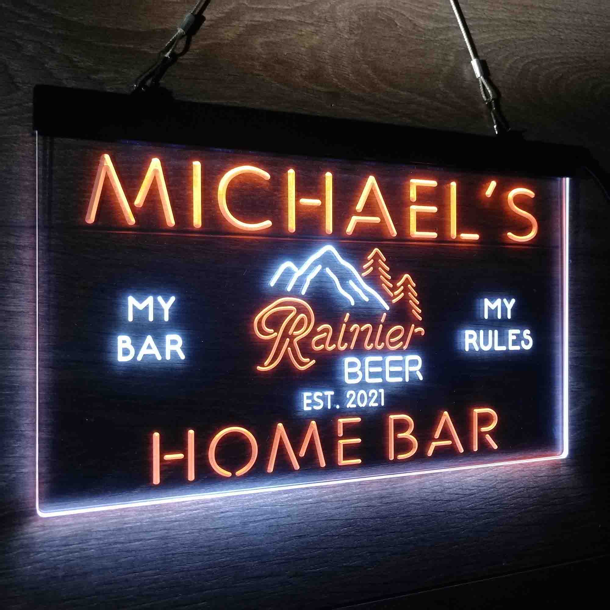 Custom Name Rainier Beer Club Mountain Room D¨¦cor Home Bar Neon LED Sign