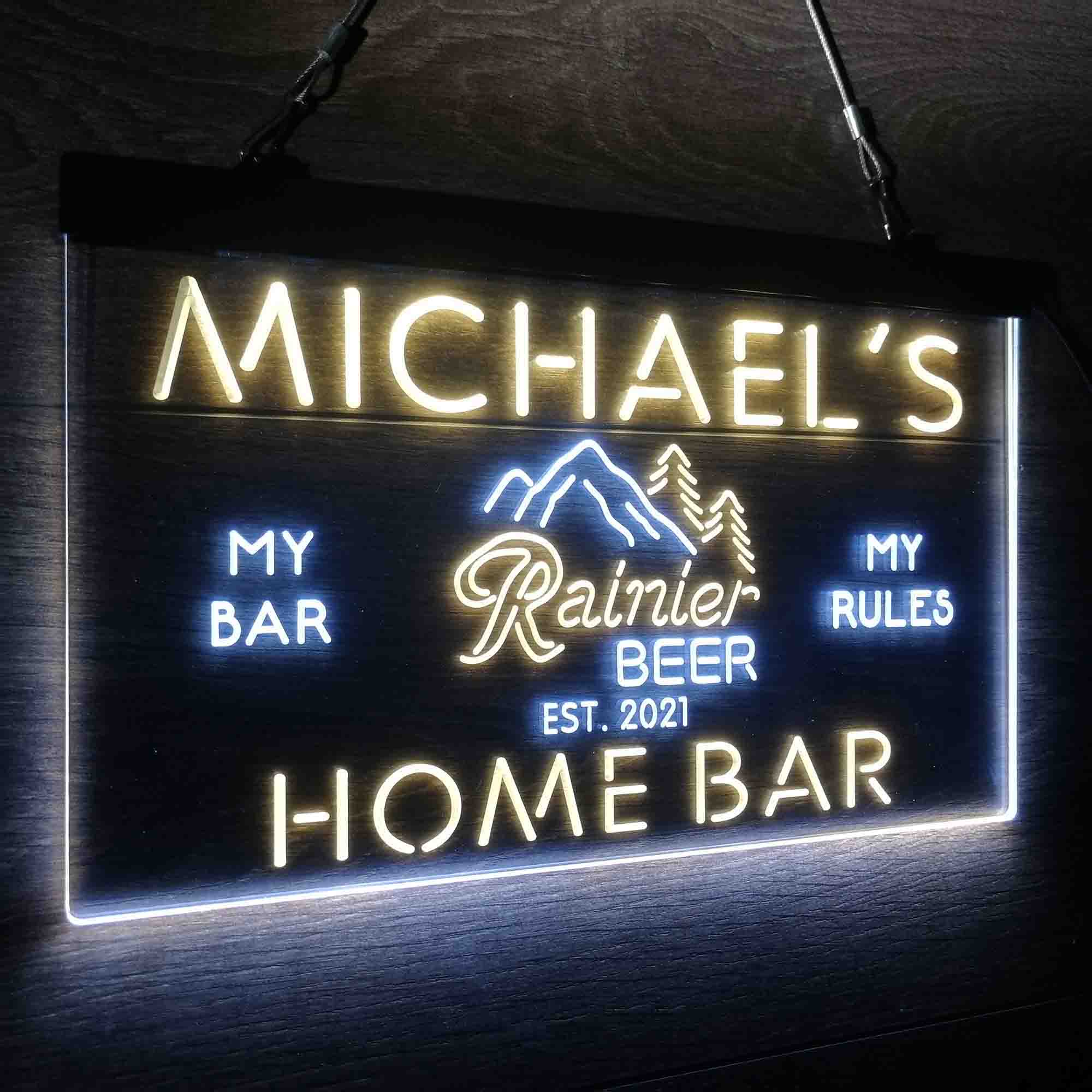 Custom Name Rainier Beer Club Mountain Room D¨¦cor Home Bar Neon LED Sign