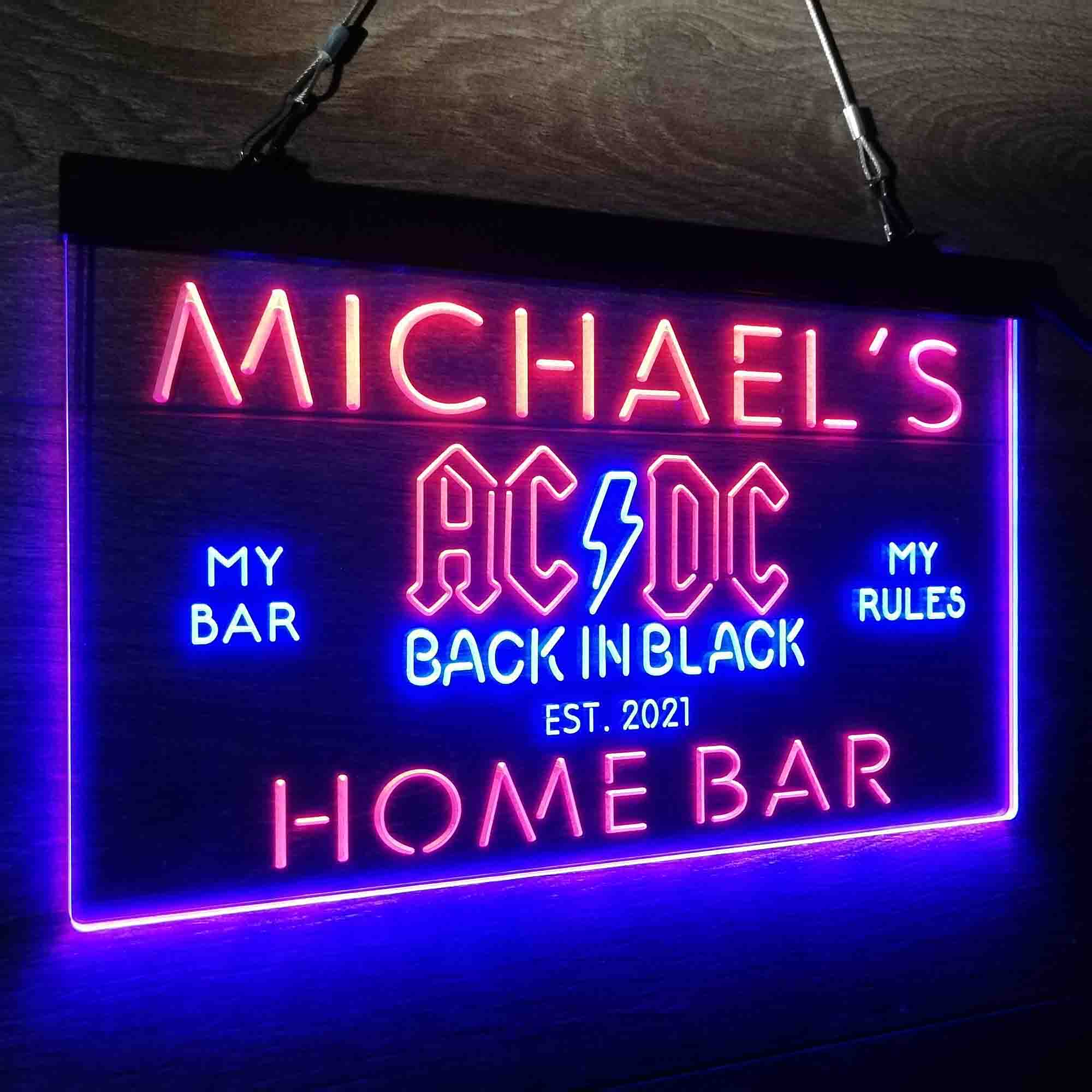 Custom Name ACDC Back in Black Music Band Home Bar Neon LED Sign