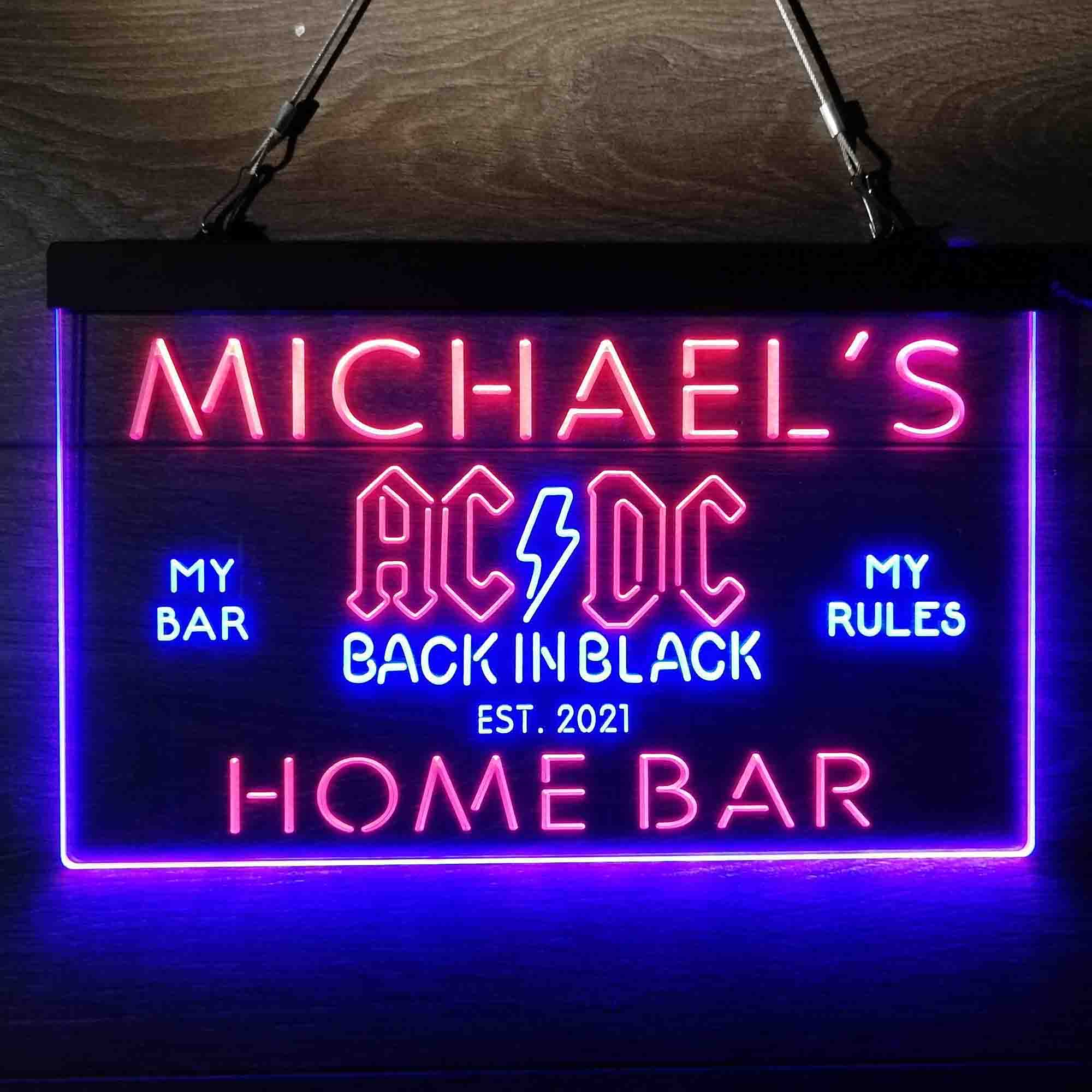 Custom Name ACDC Back in Black Music Band Home Bar Neon LED Sign