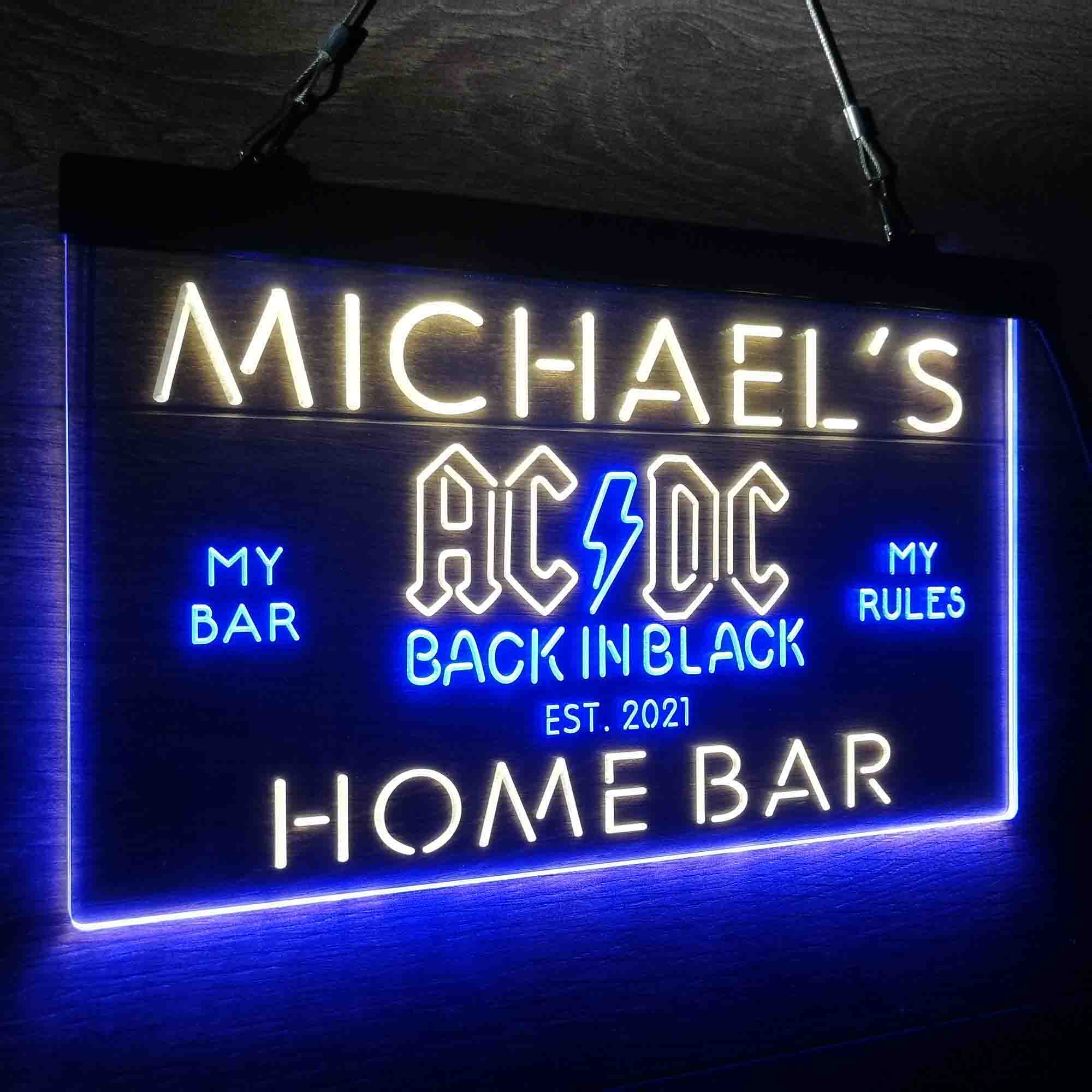 Custom Name ACDC Back in Black Music Band Home Bar Neon LED Sign