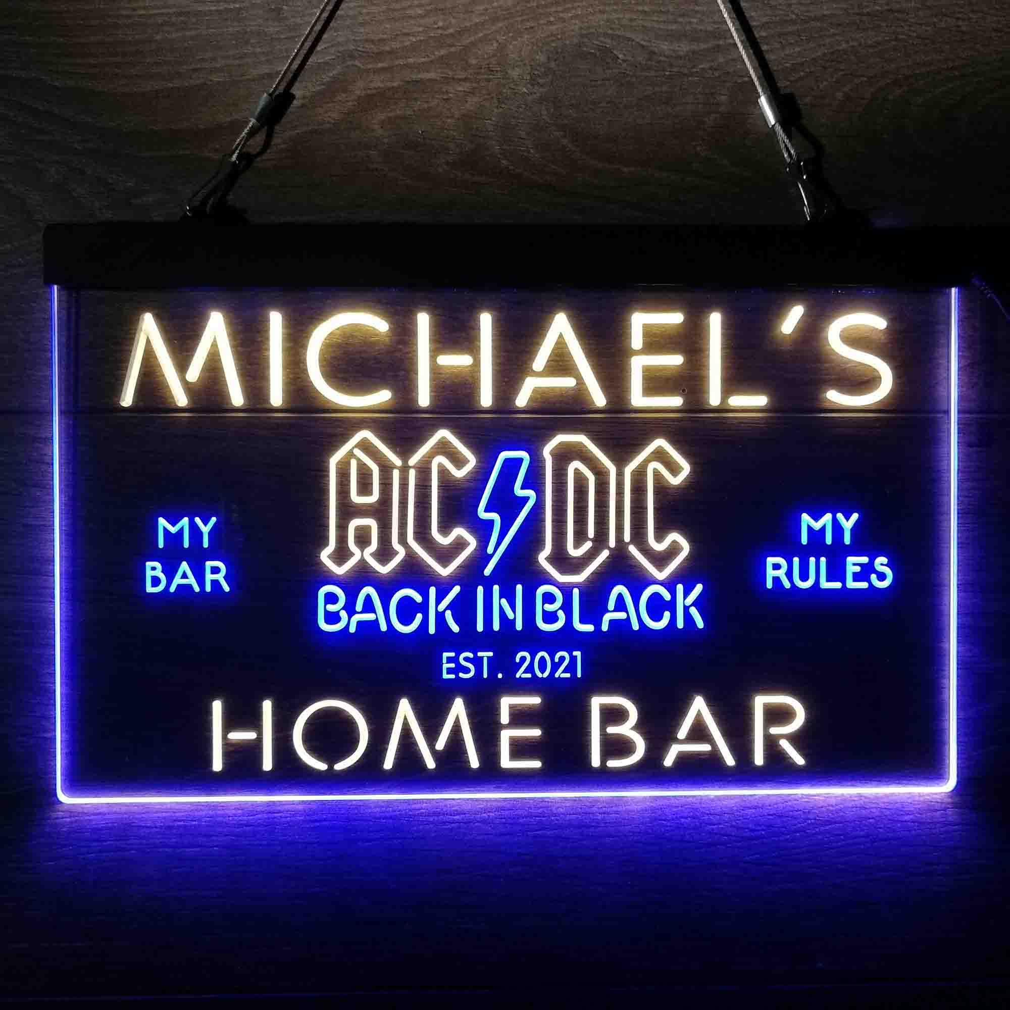 Custom Name ACDC Back in Black Music Band Home Bar Neon LED Sign