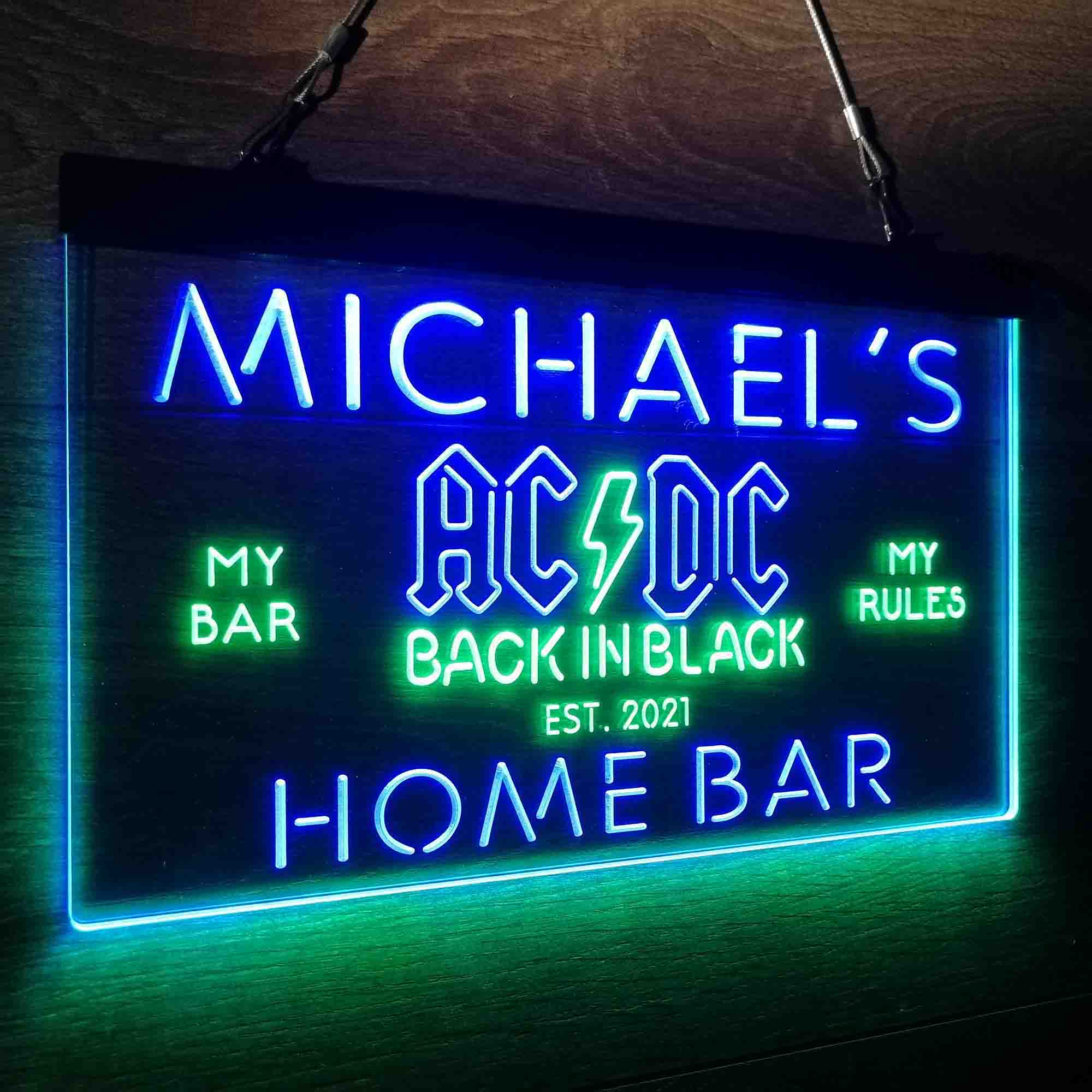 Custom Name ACDC Back in Black Music Band Home Bar Neon LED Sign