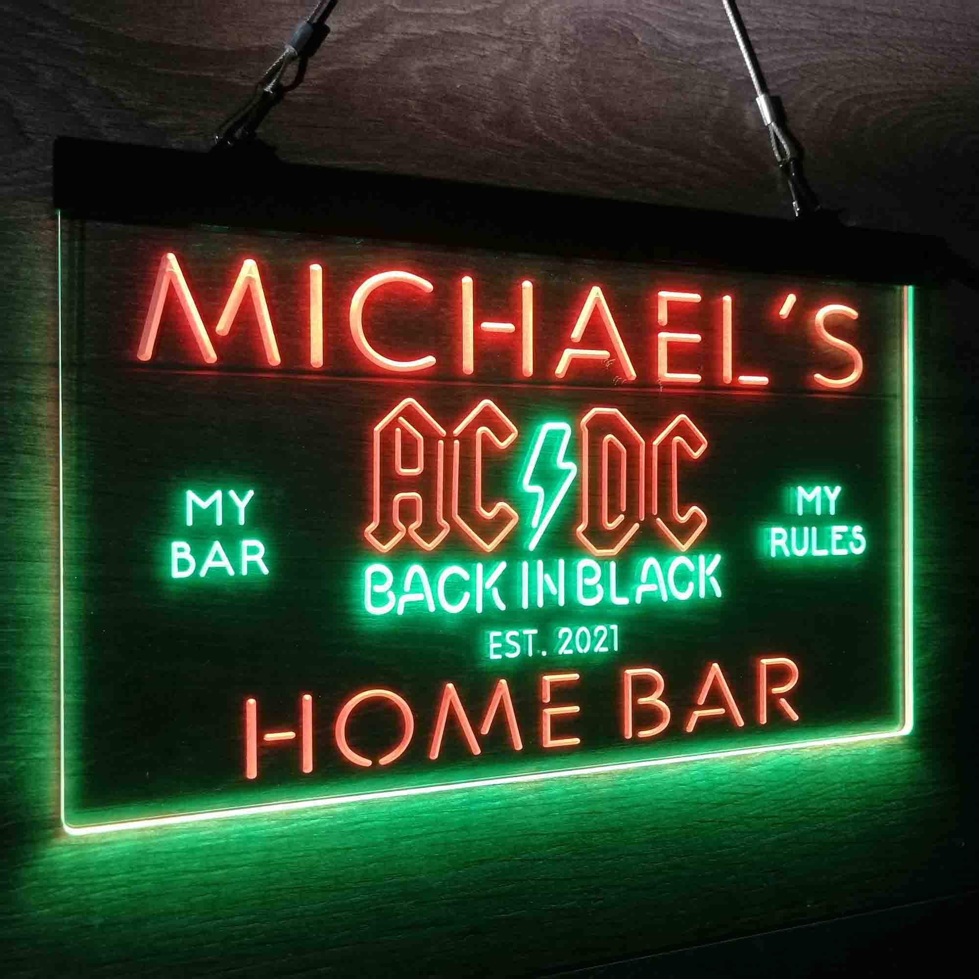 Custom Name ACDC Back in Black Music Band Home Bar Neon LED Sign