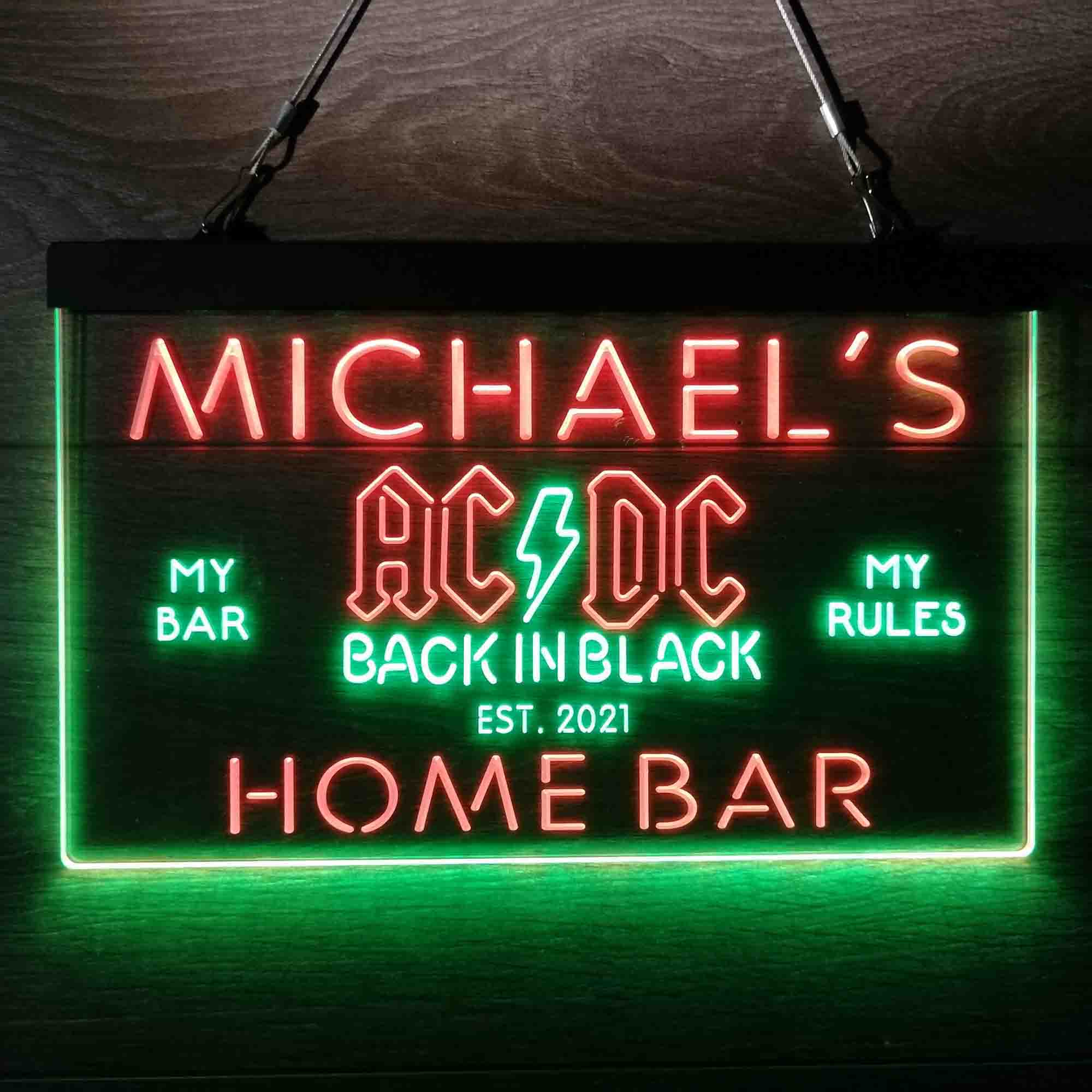 Custom Name ACDC Back in Black Music Band Home Bar Neon LED Sign