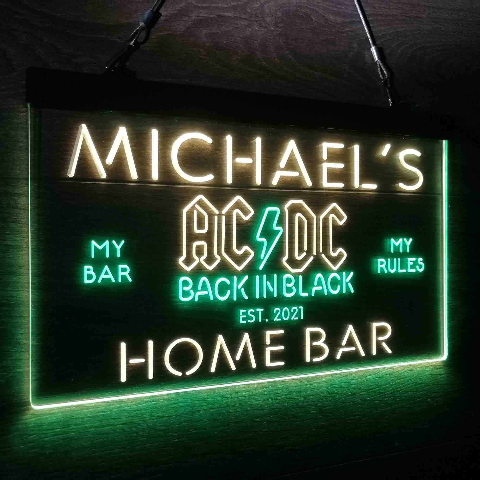 Custom Name ACDC Back in Black Music Band Home Bar Neon LED Sign