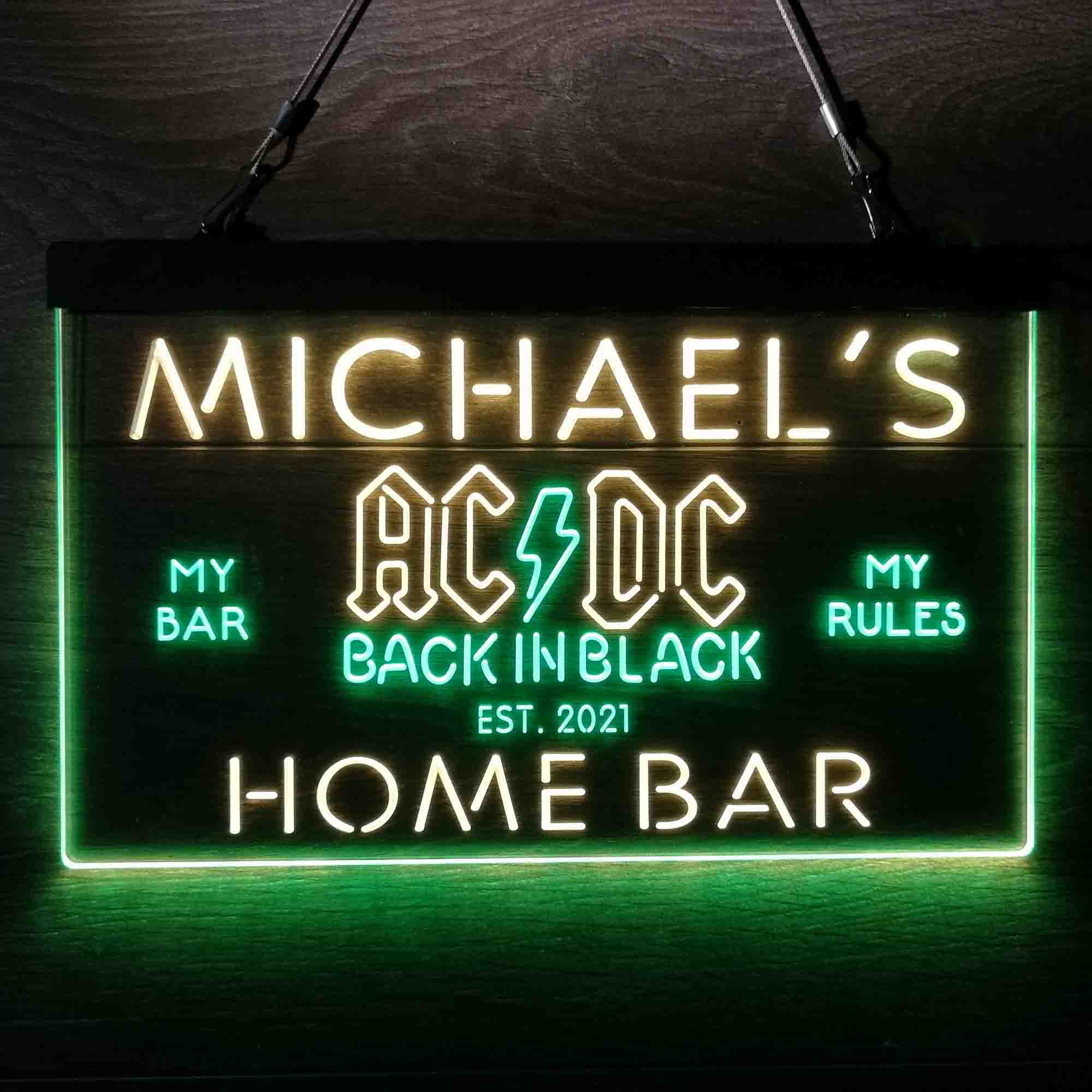 Custom Name ACDC Back in Black Music Band Home Bar Neon LED Sign