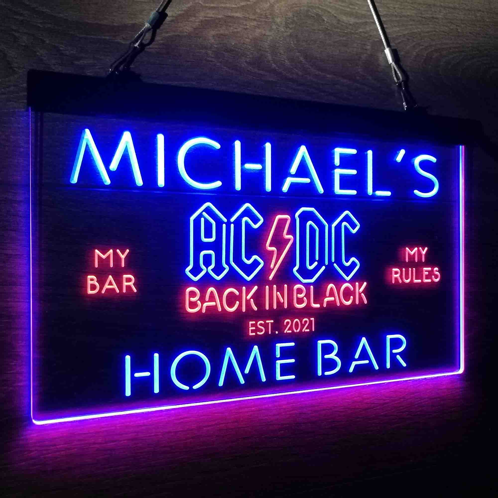 Custom Name ACDC Back in Black Music Band Home Bar Neon LED Sign